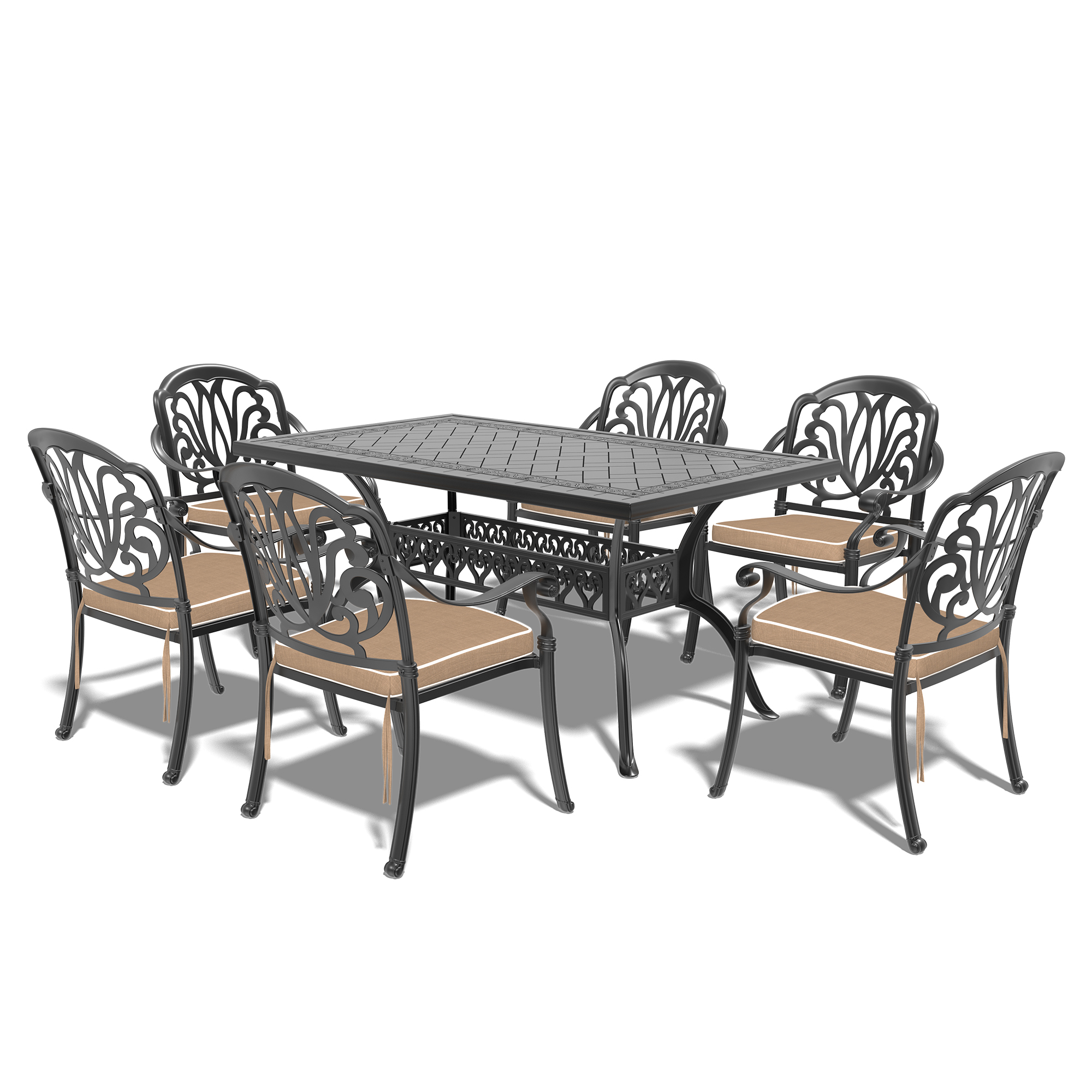 7-Piece Set Of Cast Aluminum Patio Furniture With Brown Cushions (same as: W1710S00575 ,W1710S00080) - Image 3