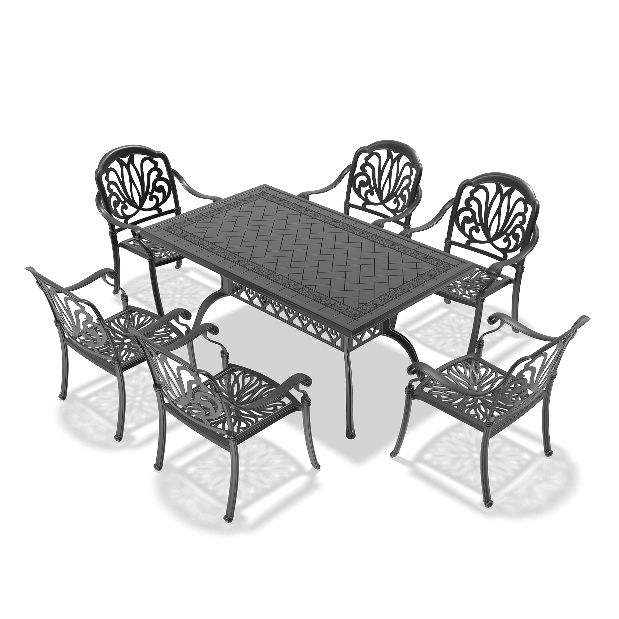 7-Piece Set Of Cast Aluminum Patio Furniture With Brown Cushions (same as: W1710S00575 ,W1710S00080) - Image 4