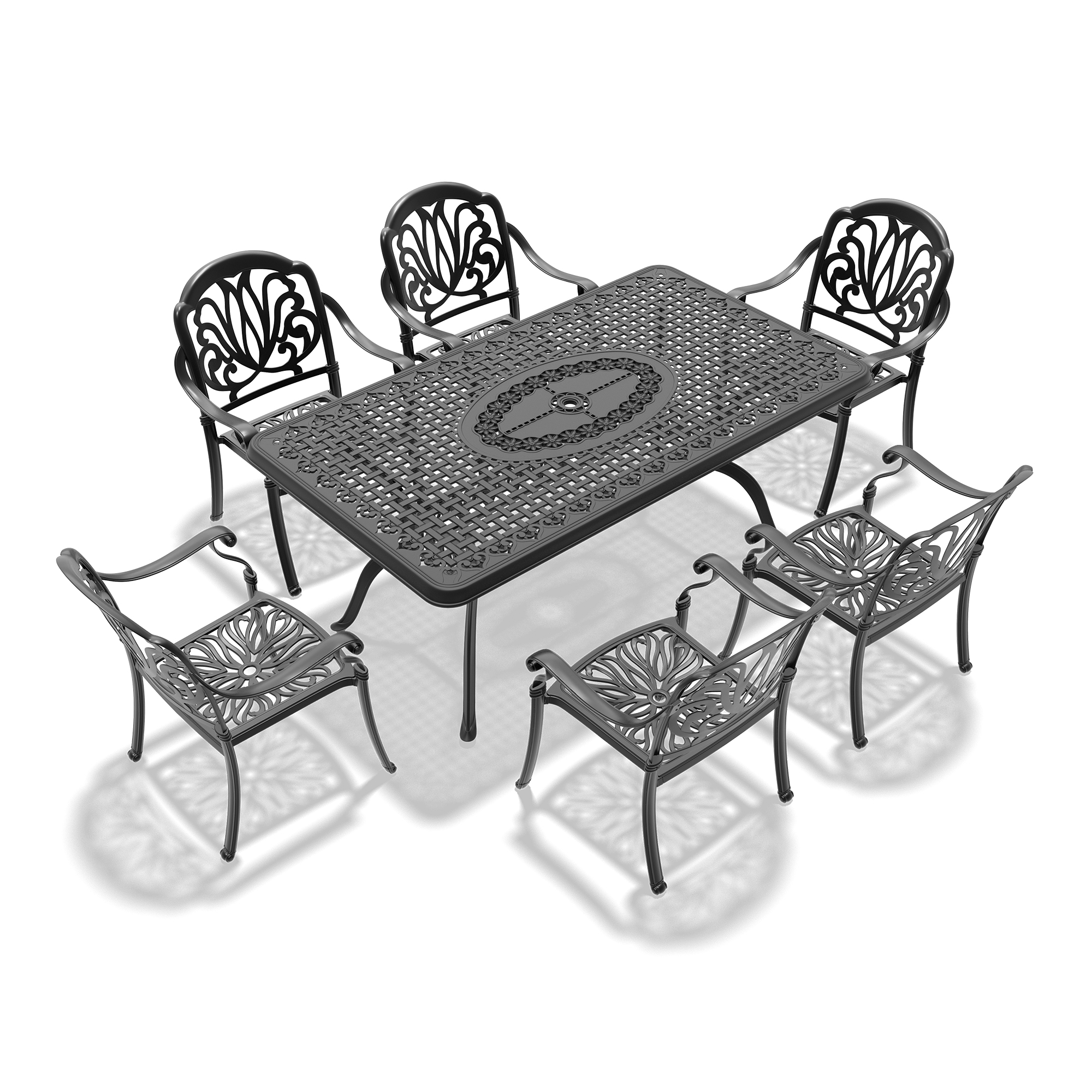 7-Piece Set Of Cast Aluminum Patio Furniture With Black Frame and Brown Cushions (same as:W1710S00590 ,W1710S00098) - Image 4