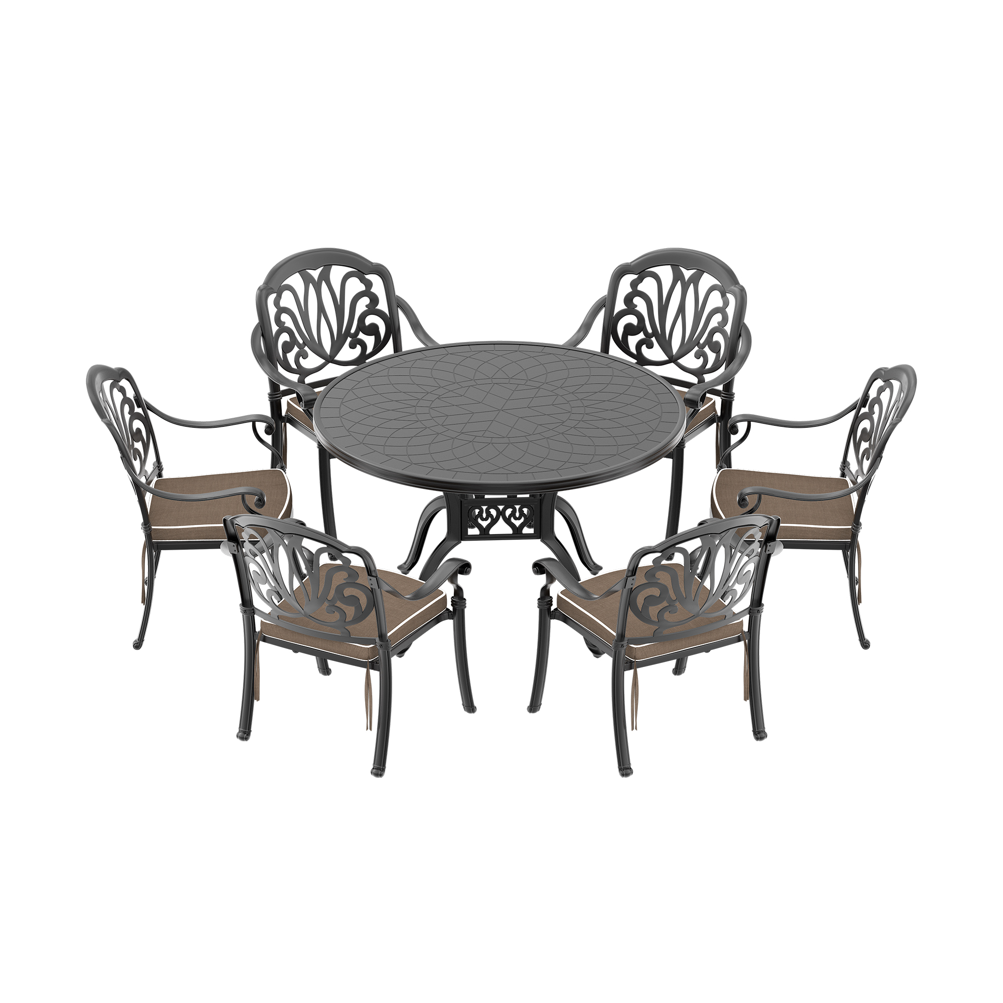 7-Piece Set Of Cast Aluminum Patio Furniture With Brown Cushions (same as:W1710S00484 ,W1710S00074,W1710S00016) - Image 3