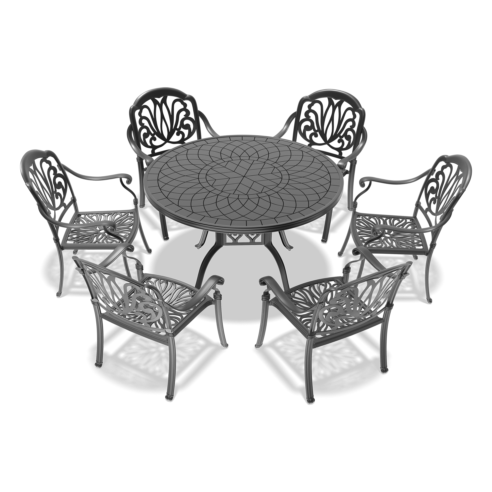 7-Piece Set Of Cast Aluminum Patio Furniture With Brown Cushions (same as:W1710S00484 ,W1710S00074,W1710S00016) - Image 4