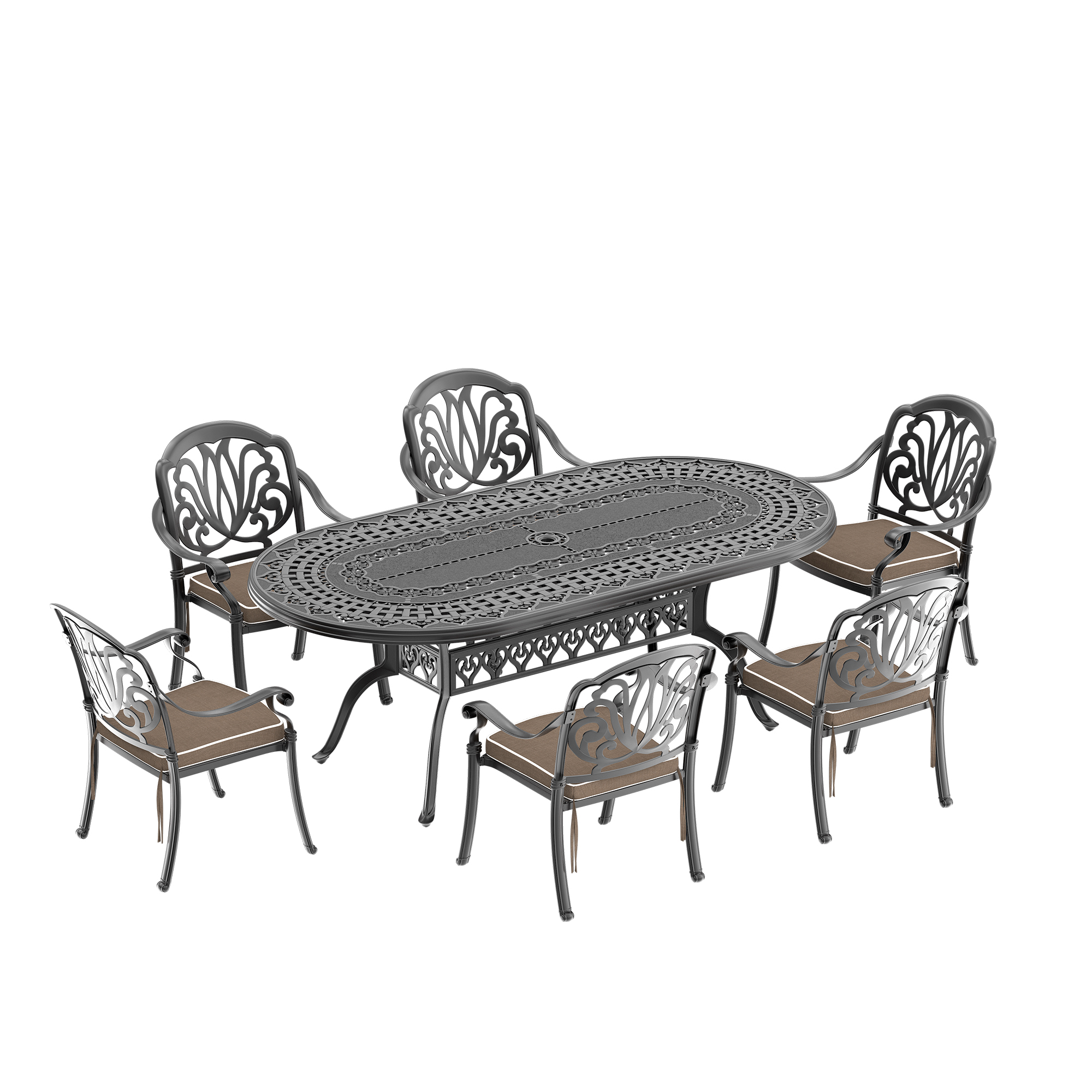 7-Piece Set Of Cast Aluminum Patio Furniture With Brown Cushions (same as:W1710S00648 , W1710S00496 ,W1710S00103) - Image 3