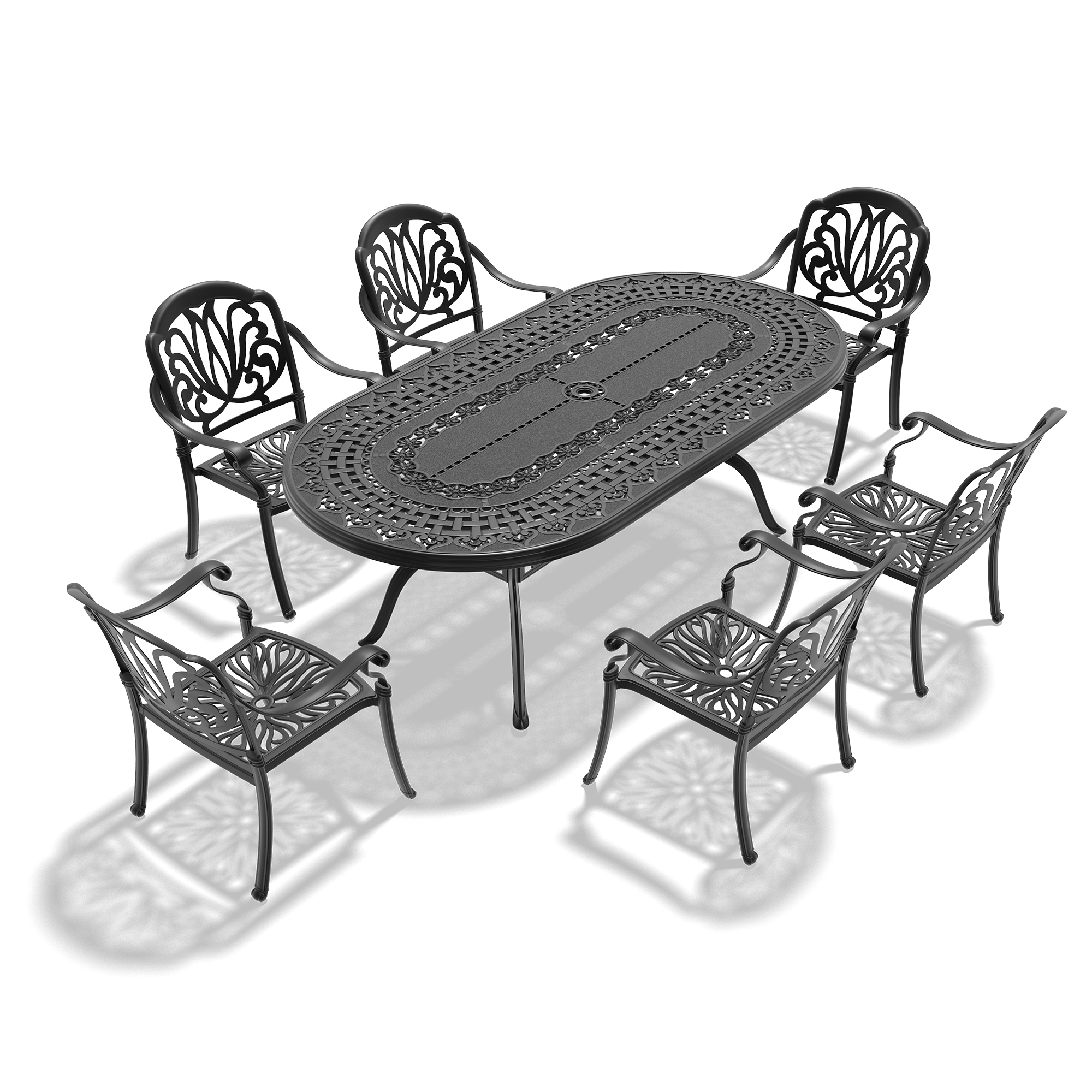 7-Piece Set Of Cast Aluminum Patio Furniture With Brown Cushions (same as:W1710S00648 , W1710S00496 ,W1710S00103) - Image 4