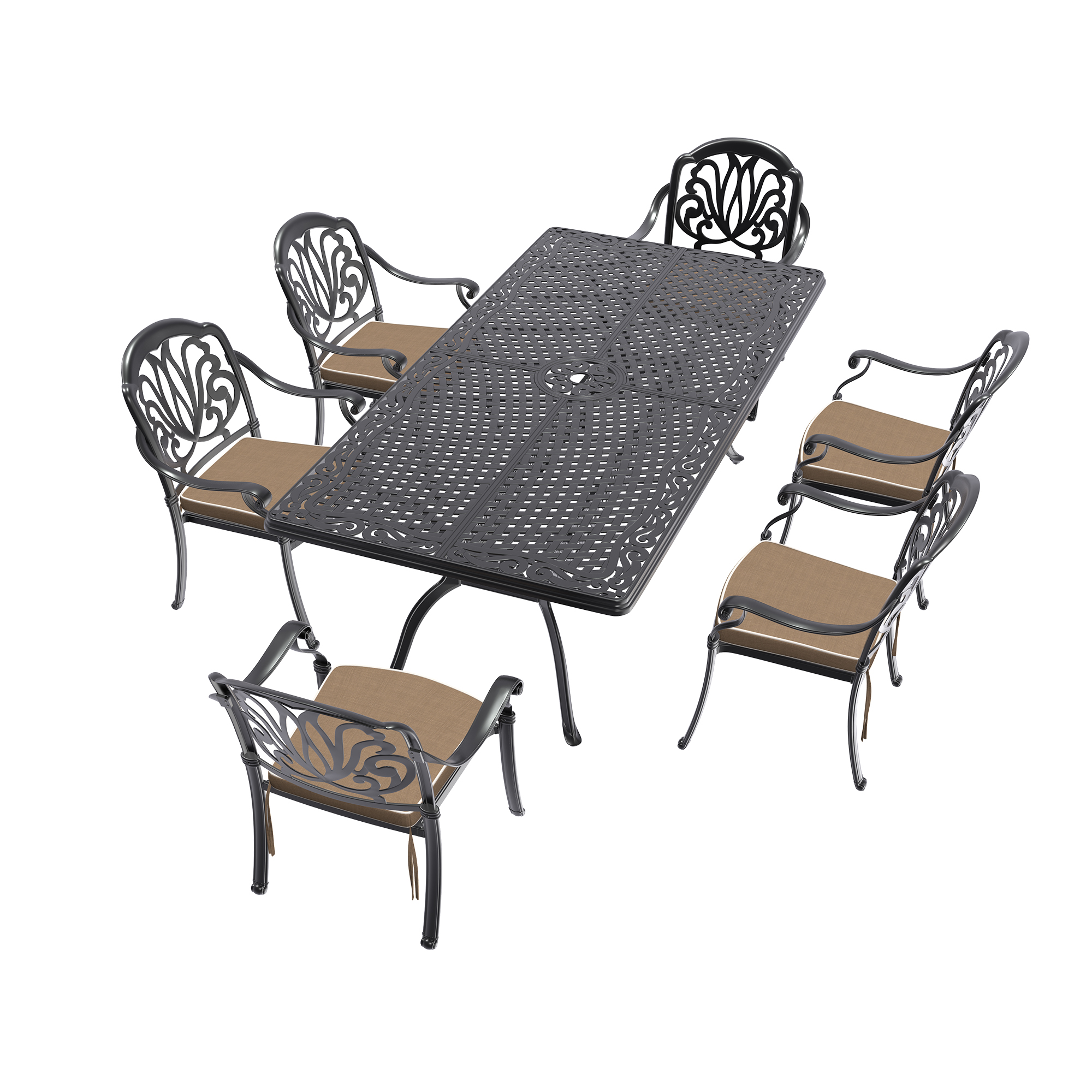 7-Piece Set Of Cast Aluminum Patio Furniture With Brown Cushions (same as:W1710S00498 , W1710S00169) - Image 3