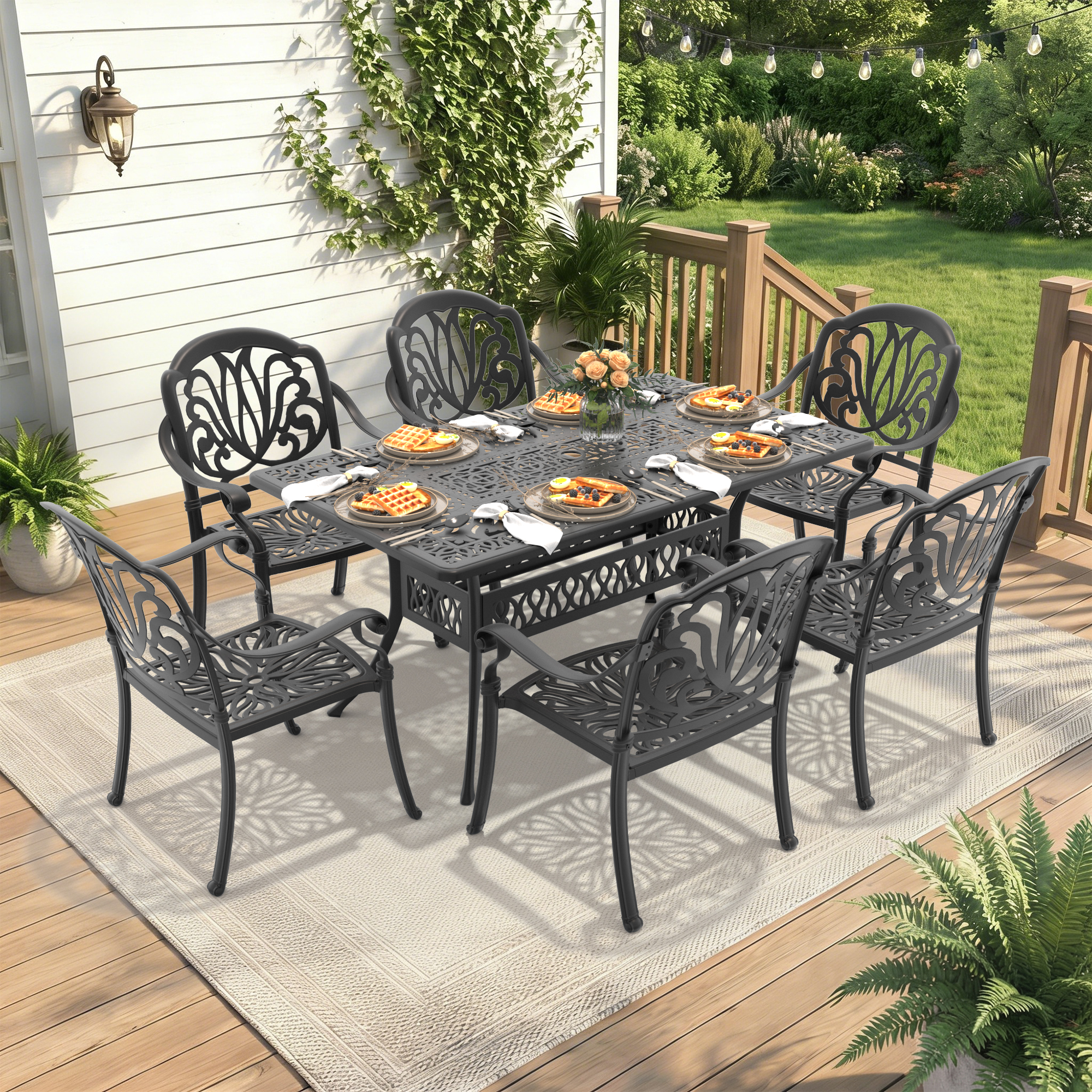 7-Piece Set Of Cast Aluminum Patio Furniture With Brown Cushions (same as:W1710S00488 ,W1710S00086,W1710S00006) - Image 2