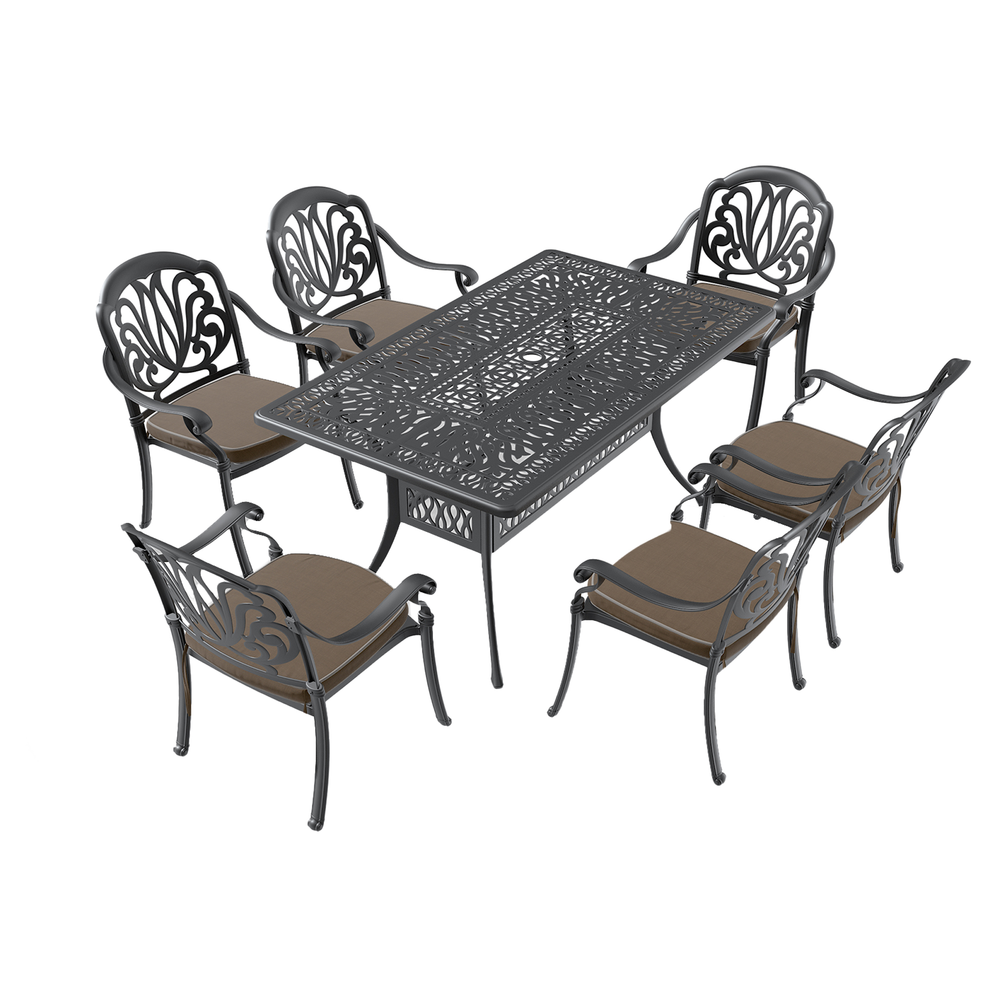 7-Piece Set Of Cast Aluminum Patio Furniture With Brown Cushions (same as:W1710S00488 ,W1710S00086,W1710S00006) - Image 3