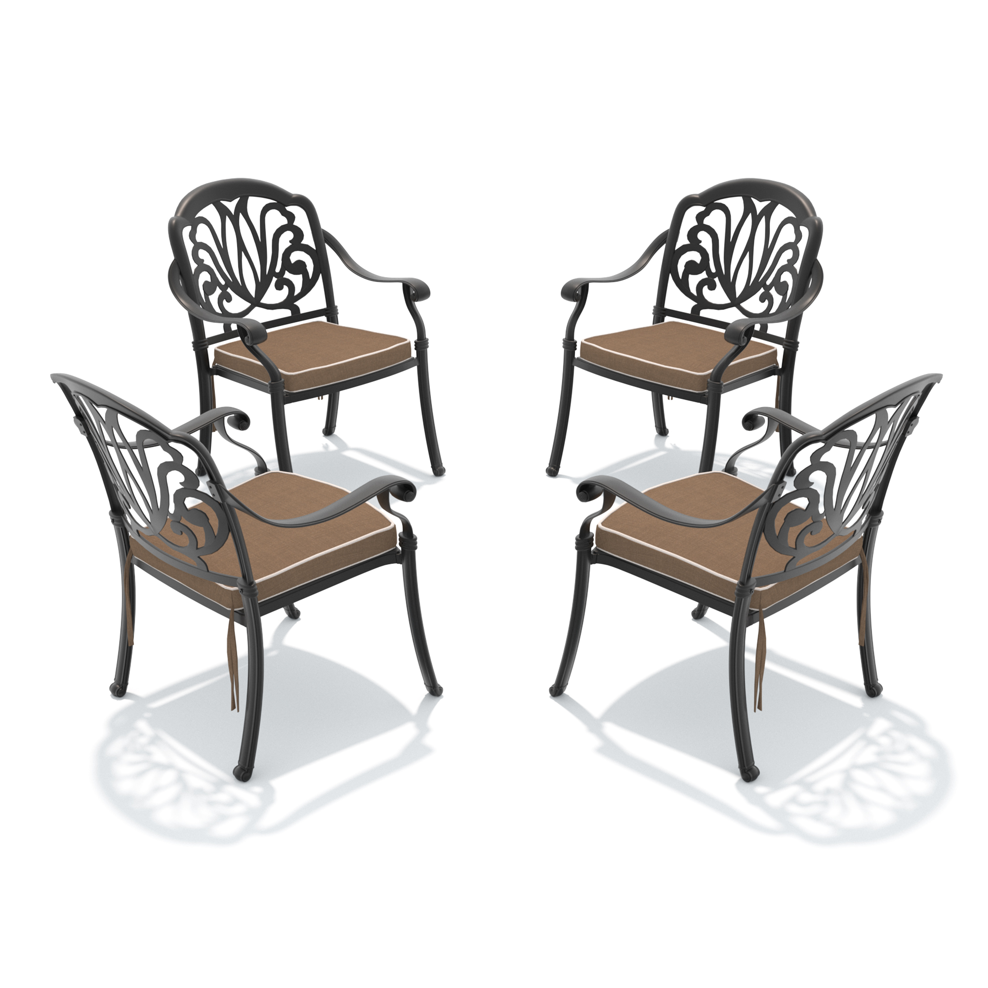 Cast Aluminum Patio Dining Chair 4PCS With Black Frame and Brown Cushions (same sku: W1710P166052,W171091754) - Image 3