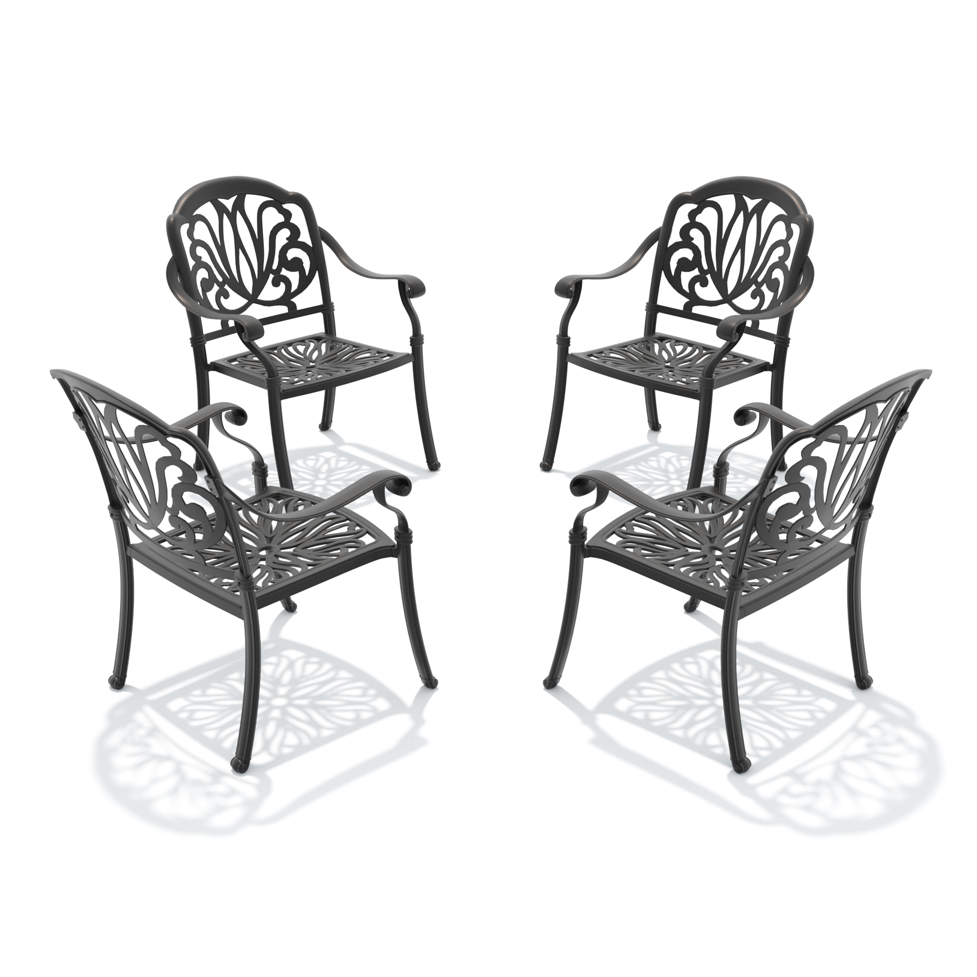 Cast Aluminum Patio Dining Chair 4PCS With Black Frame and Brown Cushions (same sku: W1710P166052,W171091754) - Image 4