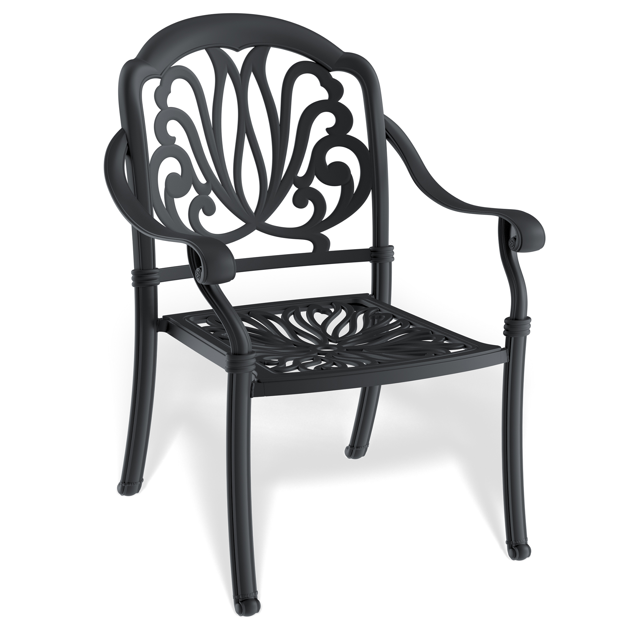 Cast Aluminum Patio Dining Chair 4PCS With Black Frame and Brown Cushions (same sku: W1710P166052,W171091754) - Image 5