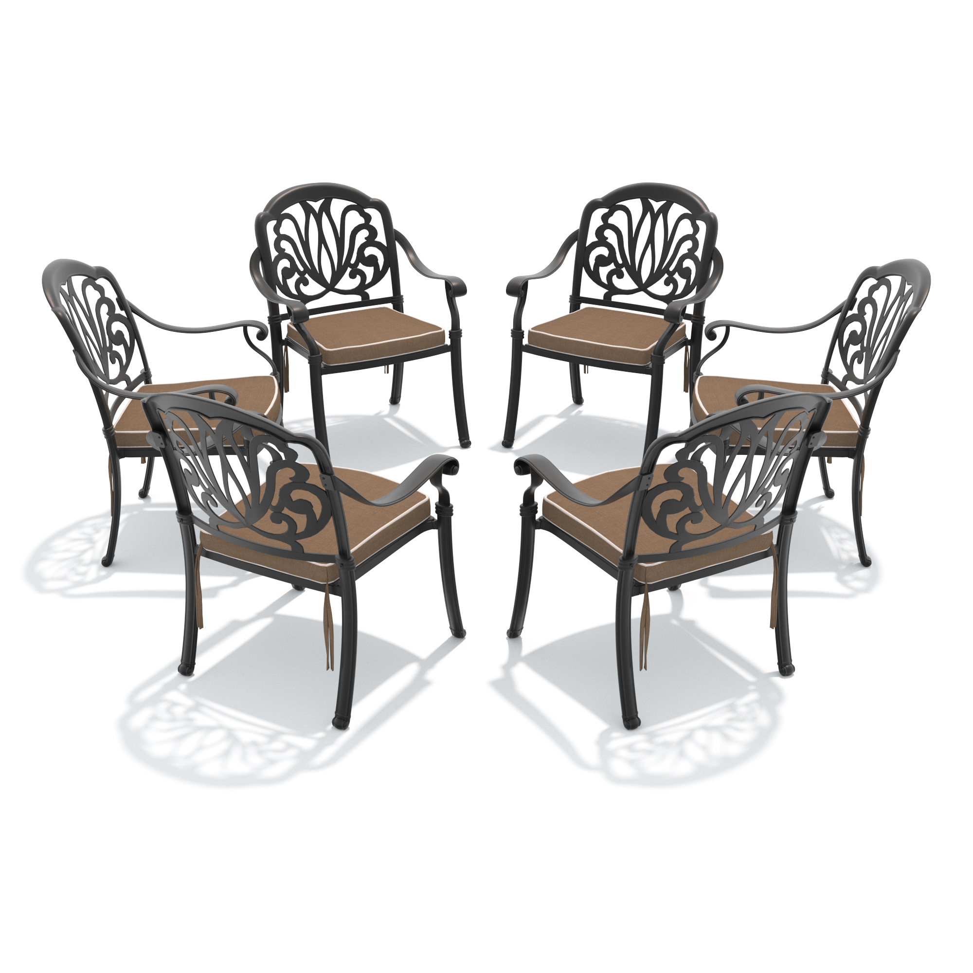Cast Aluminum Patio Dining Chair 6PCS With Black Frame and Brown Cushions (same as:W1710P166053 ,W1710S00479) - Image 3