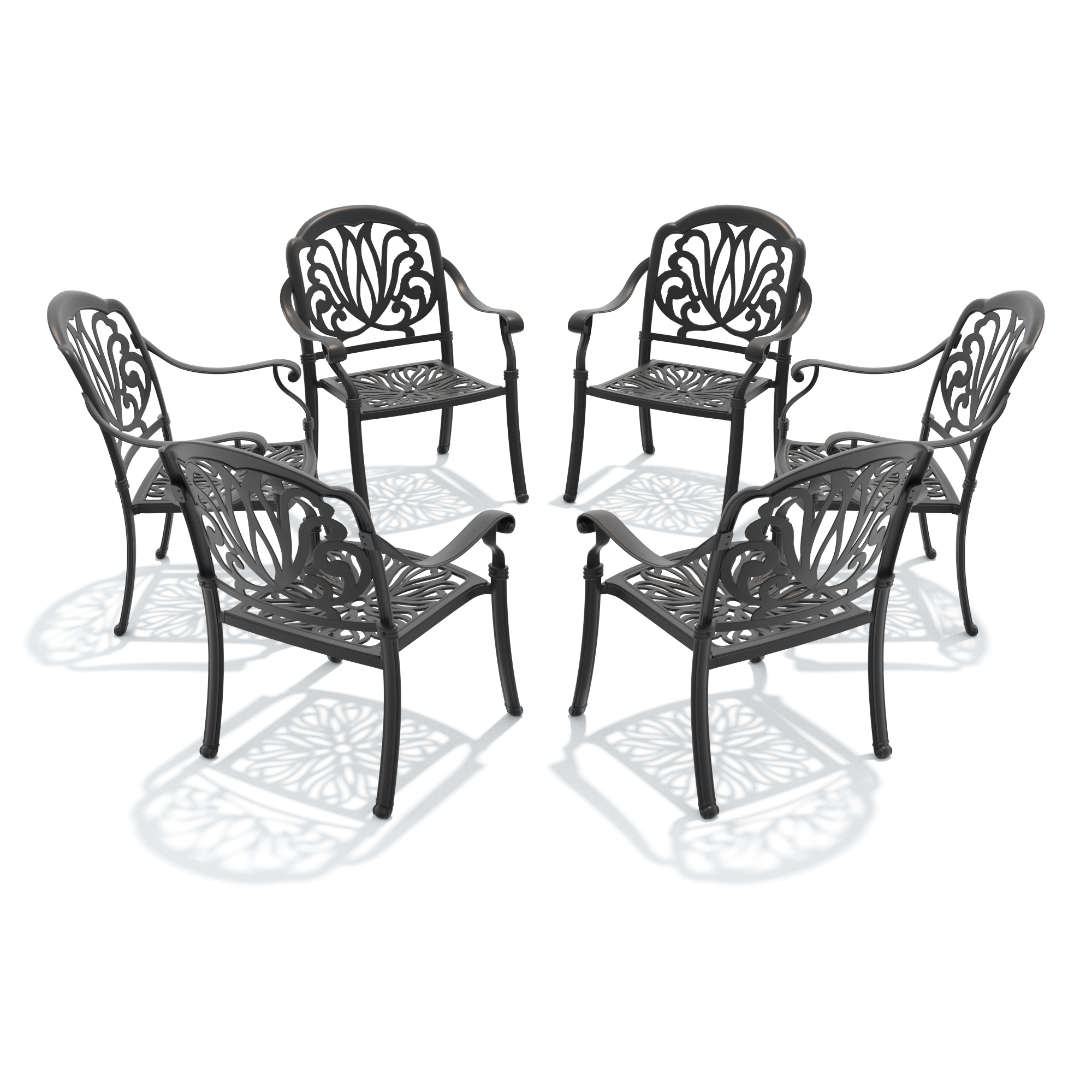 Cast Aluminum Patio Dining Chair 6PCS With Black Frame and Brown Cushions (same as:W1710P166053 ,W1710S00479) - Image 4