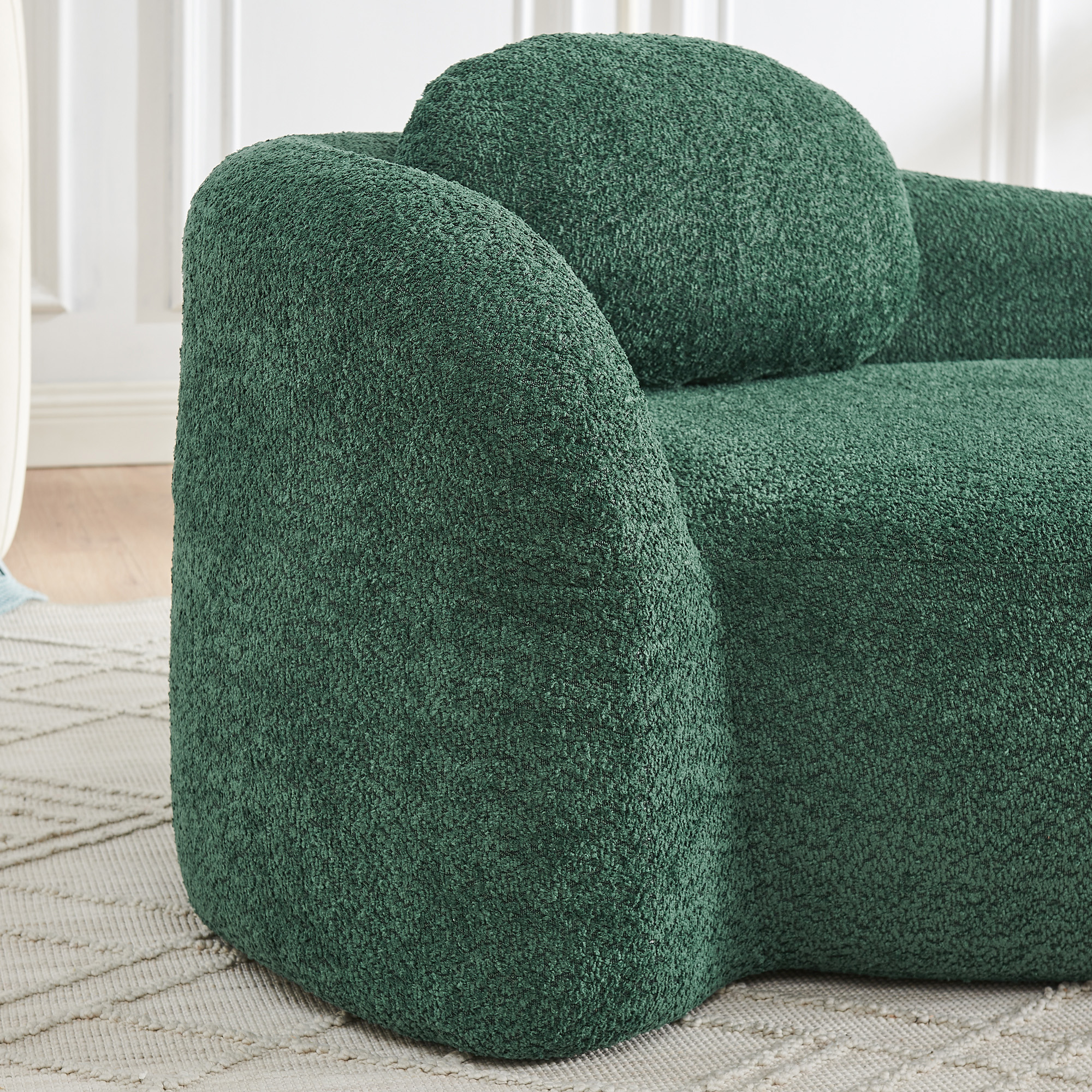 Modern Oval Single Lazy Sofa Chair with Integrated Backrest, Side Armrest and Pillow, Compact Space-Saving Lounge Chair for Living Room Bedroom-Green - Image 4