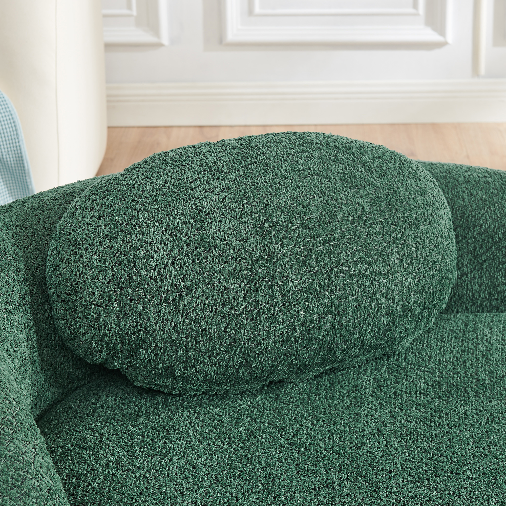 Modern Oval Single Lazy Sofa Chair with Integrated Backrest, Side Armrest and Pillow, Compact Space-Saving Lounge Chair for Living Room Bedroom-Green - Image 5