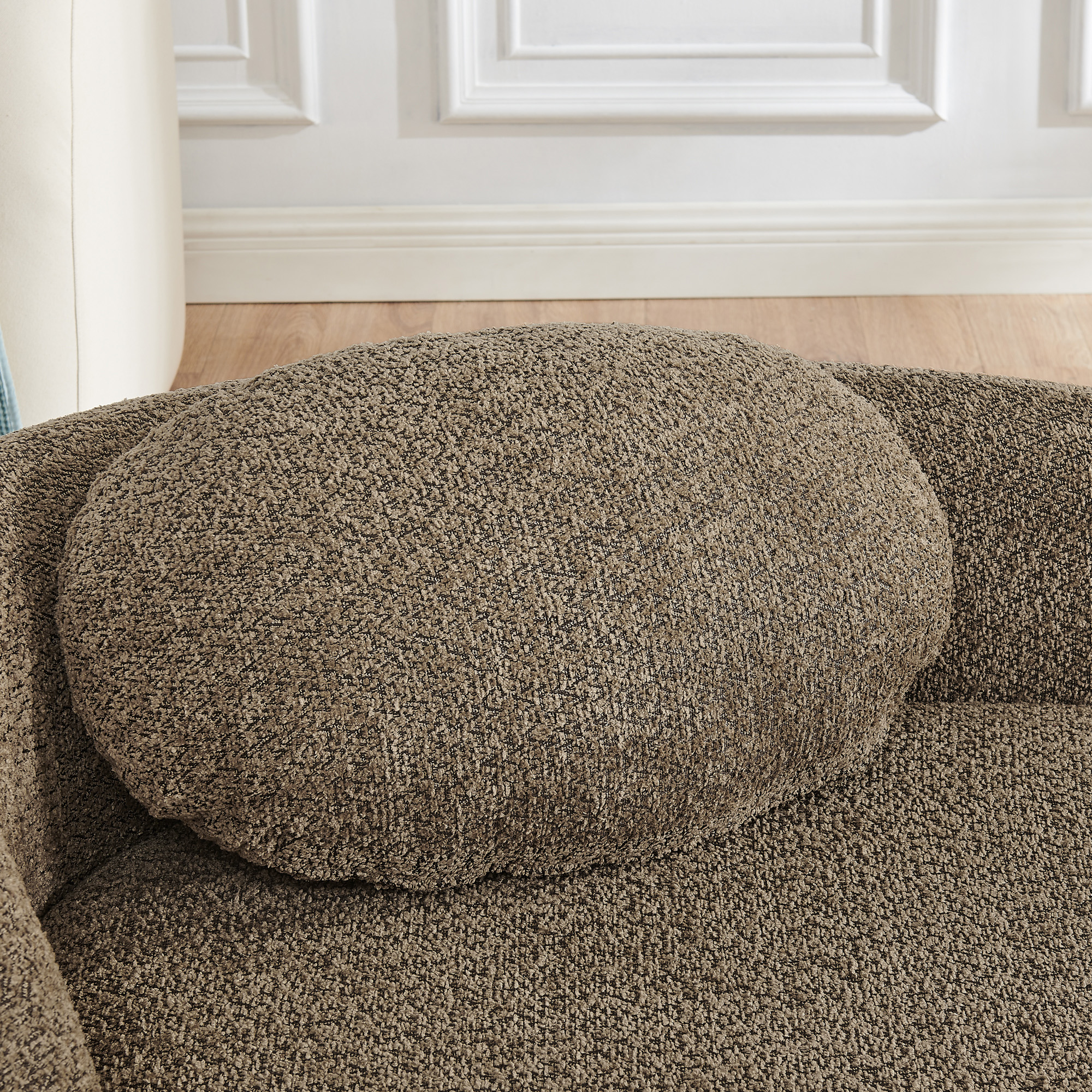 Modern Oval Single Lazy Sofa Chair with Integrated Backrest, Side Armrest and Pillow, Compact Space-Saving Lounge Chair for Living Room Bedroom-Brown - Image 5