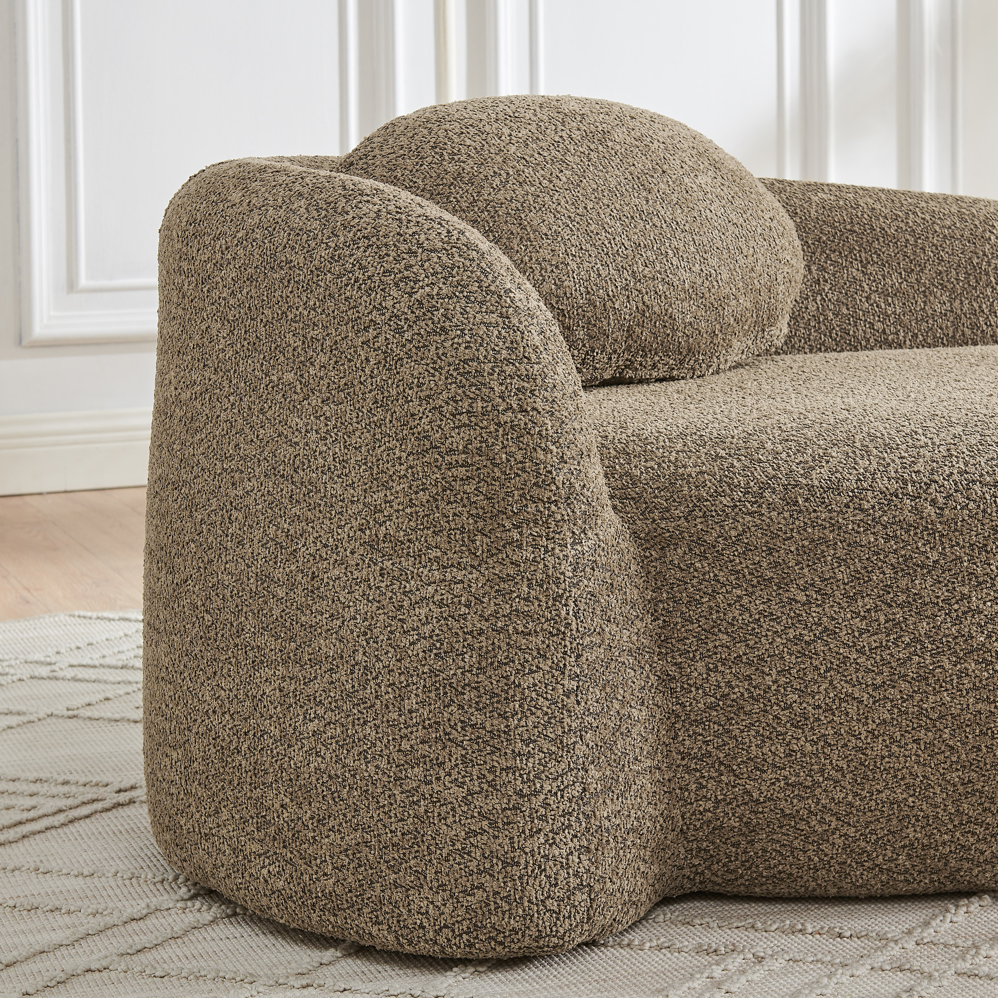 Modern Oval Single Lazy Sofa Chair with Integrated Backrest, Side Armrest and Pillow, Compact Space-Saving Lounge Chair for Living Room Bedroom-Brown - Image 4