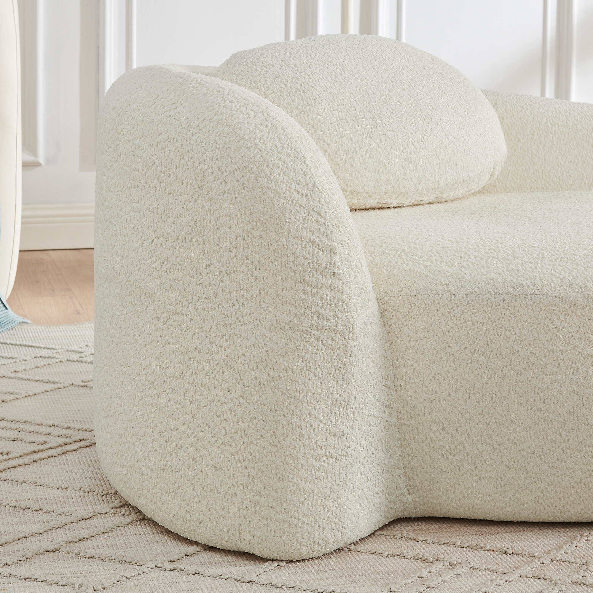 Modern Oval Single Lazy Sofa Chair with Integrated Backrest, Side Armrest and Pillow, Compact Space-Saving Lounge Chair for Living Room Bedroom-Beige - Image 4