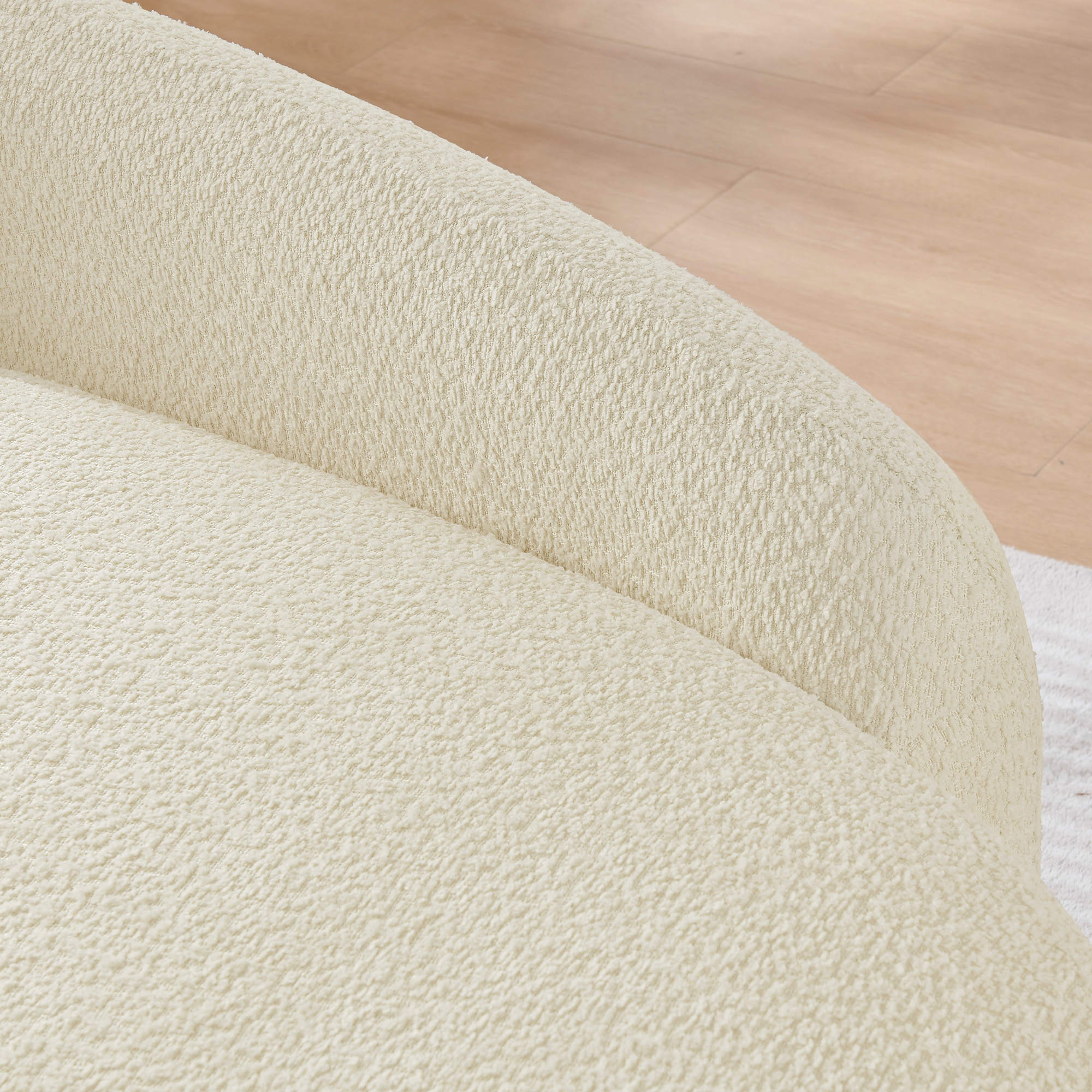 Modern Oval Single Lazy Sofa Chair with Integrated Backrest, Side Armrest and Pillow, Compact Space-Saving Lounge Chair for Living Room Bedroom-Beige - Image 6