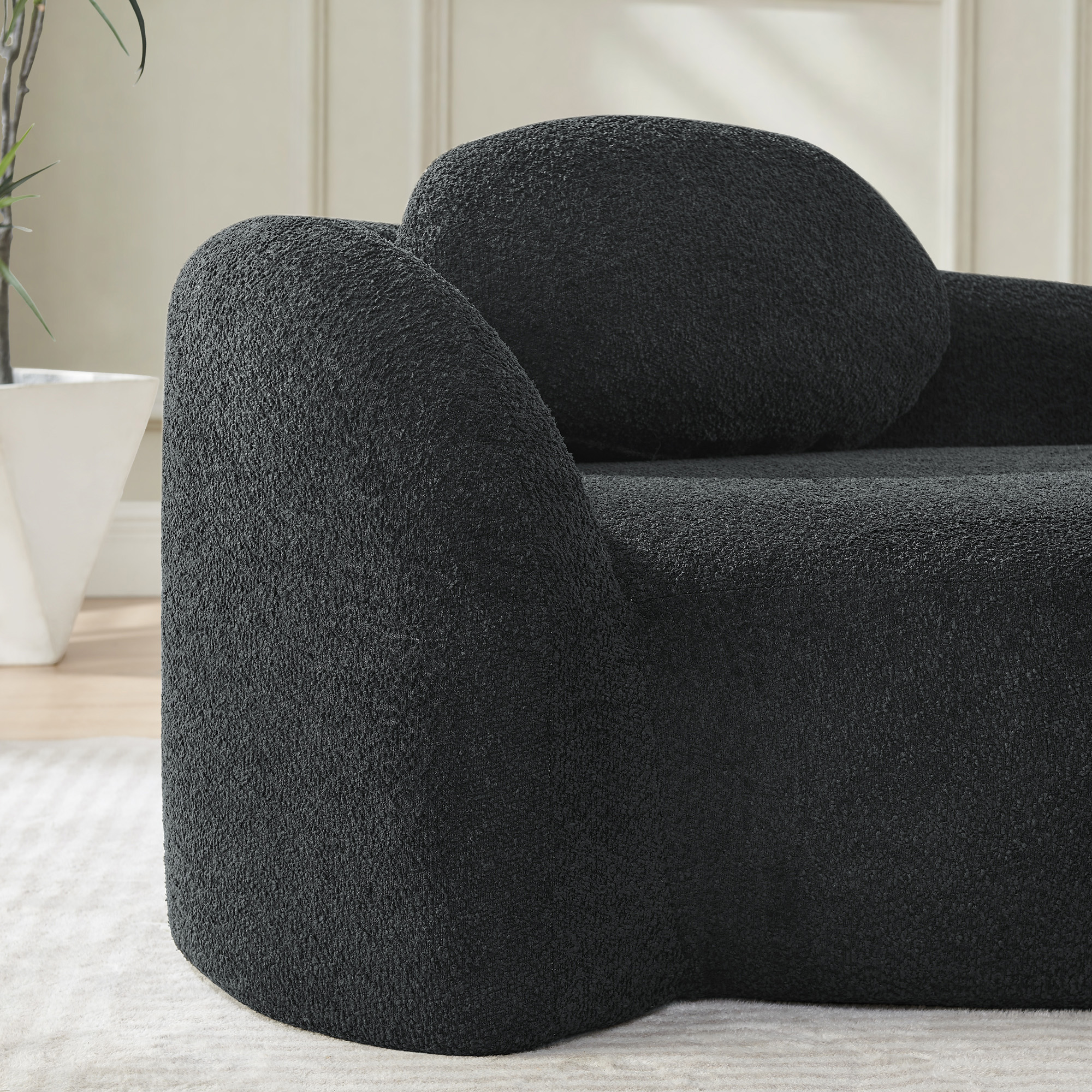 Modern Oval Single Lazy Sofa Chair with Integrated Backrest, Side Armrest and Pillow, Compact Space-Saving Lounge Chair for Living Room Bedroom-Black - Image 4