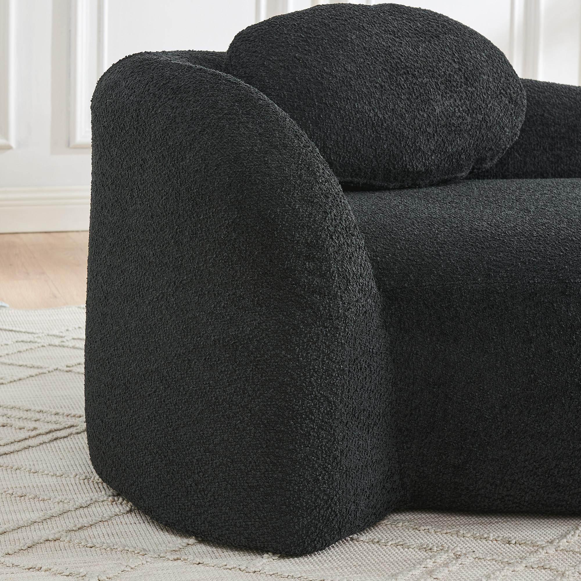 Modern Oval Single Lazy Sofa Chair with Integrated Backrest, Side Armrest and Pillow, Compact Space-Saving Lounge Chair for Living Room Bedroom-Black - Image 5