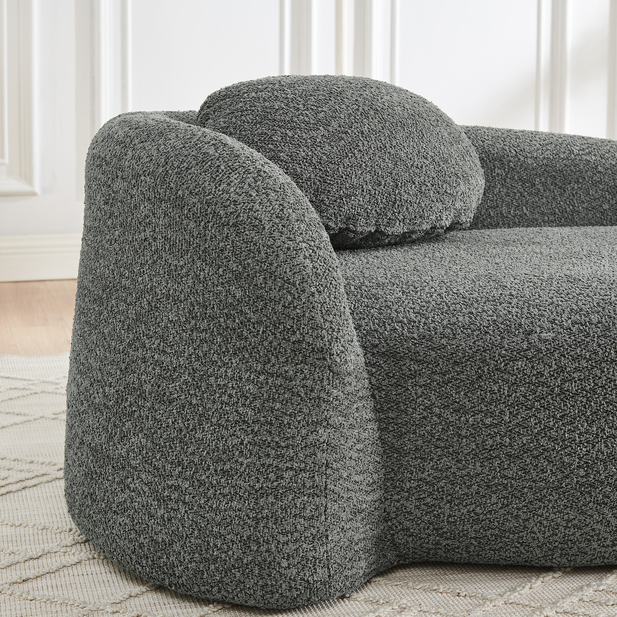 Modern Oval Single Lazy Sofa Chair with Integrated Backrest, Side Armrest and Pillow, Compact Space-Saving Lounge Chair for Living Room Bedroom-Dark Gray - Image 4