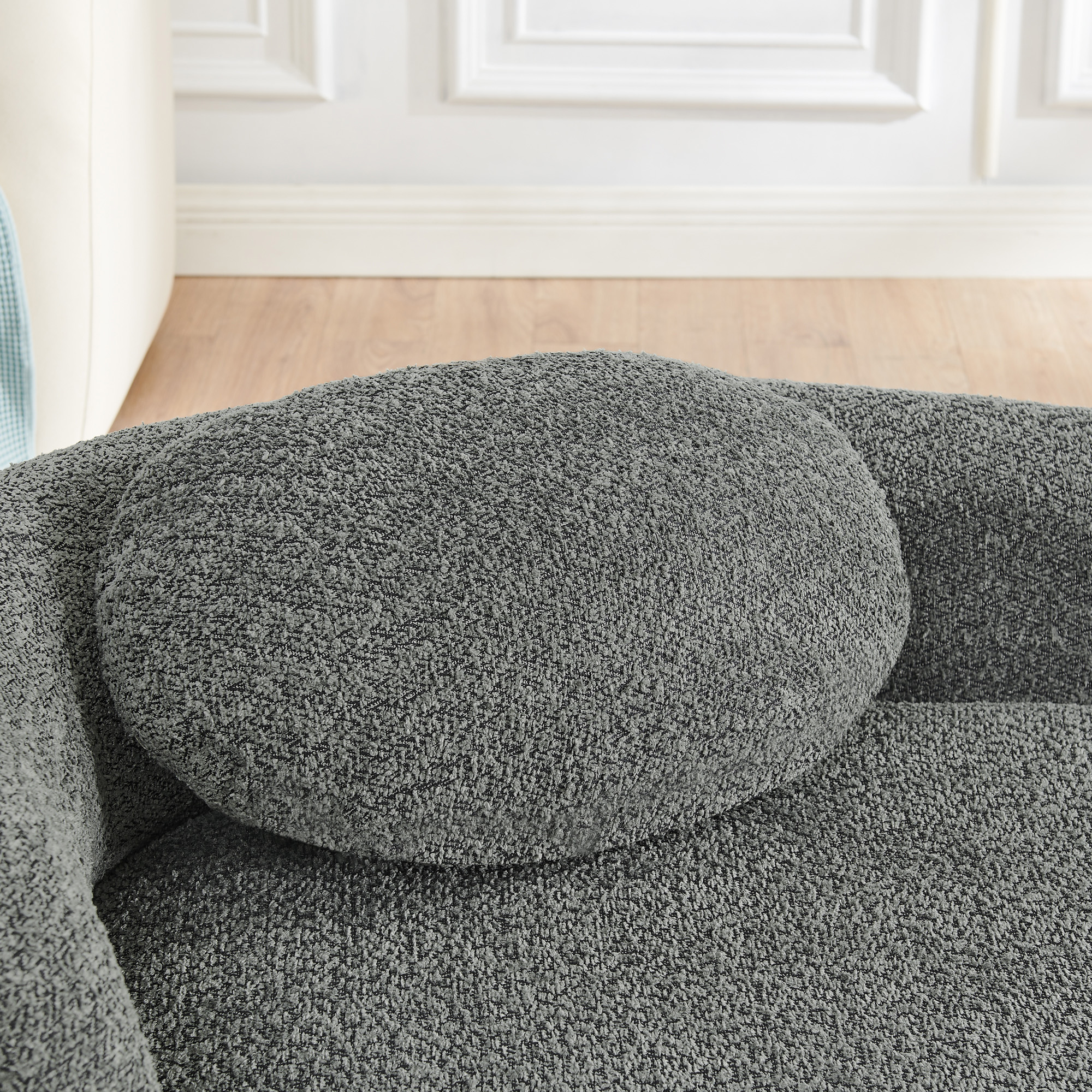 Modern Oval Single Lazy Sofa Chair with Integrated Backrest, Side Armrest and Pillow, Compact Space-Saving Lounge Chair for Living Room Bedroom-Dark Gray - Image 5