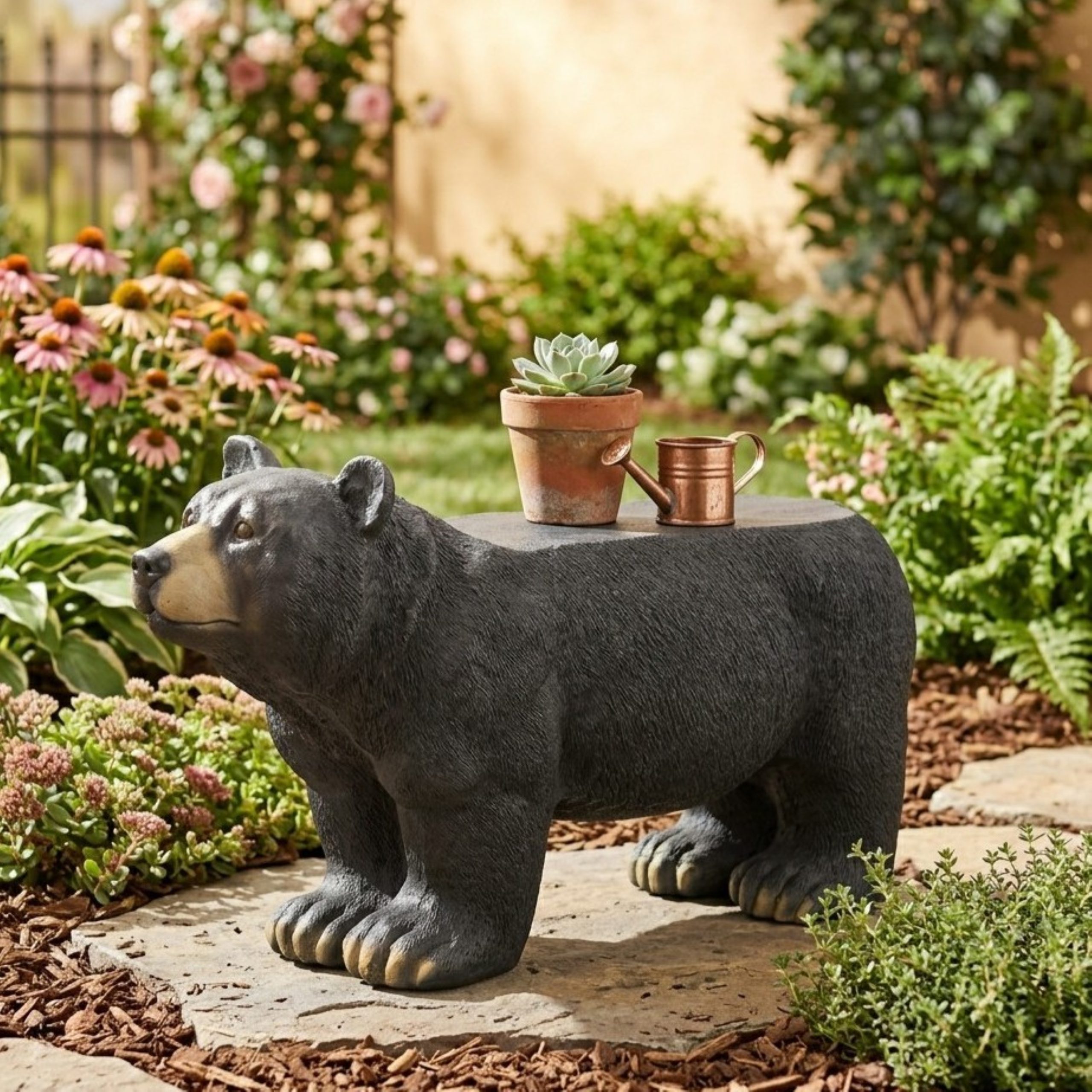 MGO BEAR BENCH, Concrete Outdoor Bench, Outdoor Bench, Matte Black + Black - Image 2