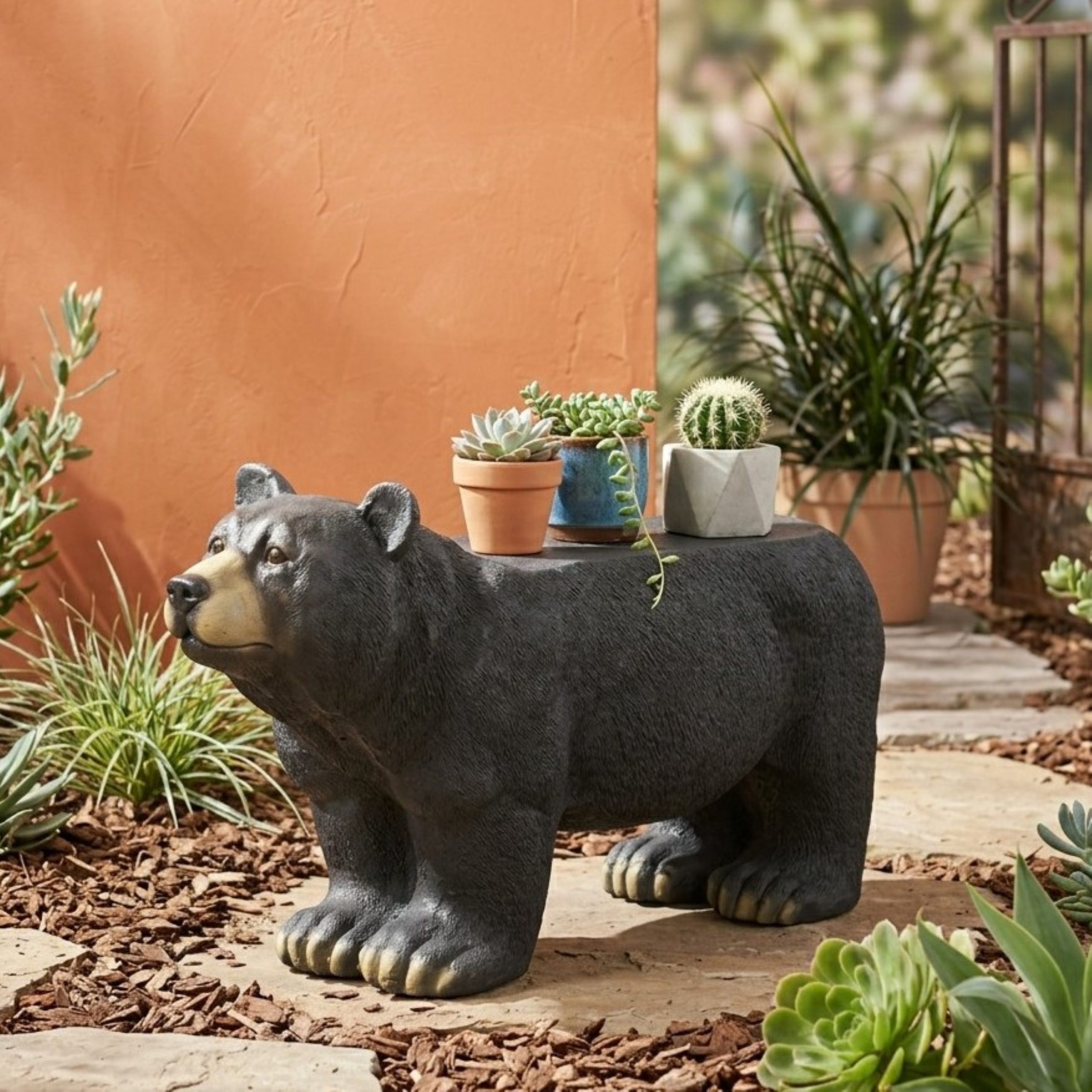 MGO BEAR BENCH, Concrete Outdoor Bench, Outdoor Bench, Matte Black + Black - Image 3