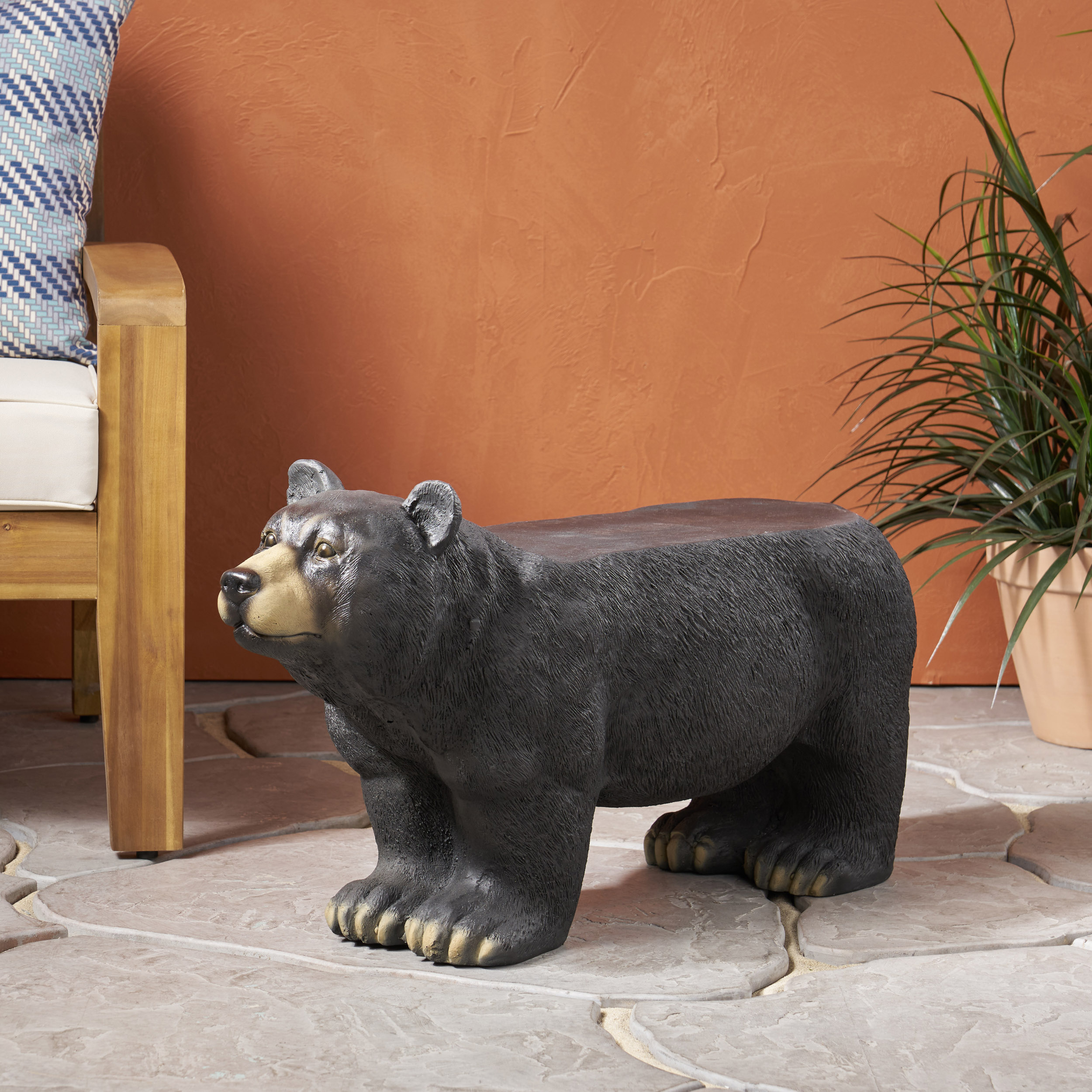 MGO BEAR BENCH, Concrete Outdoor Bench, Outdoor Bench, Matte Black + Black - Image 4