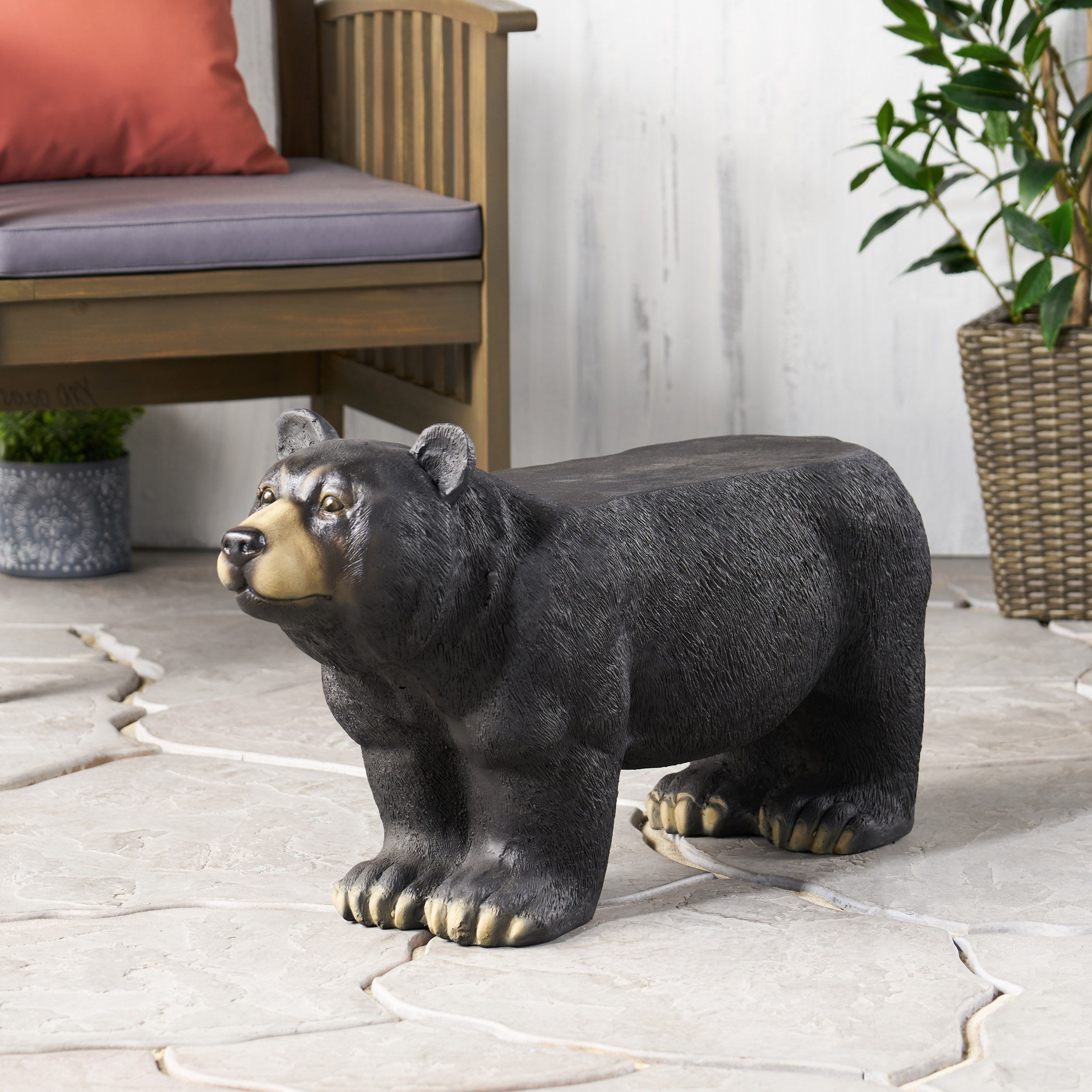 MGO BEAR BENCH, Concrete Outdoor Bench, Outdoor Bench, Matte Black + Black - Image 6
