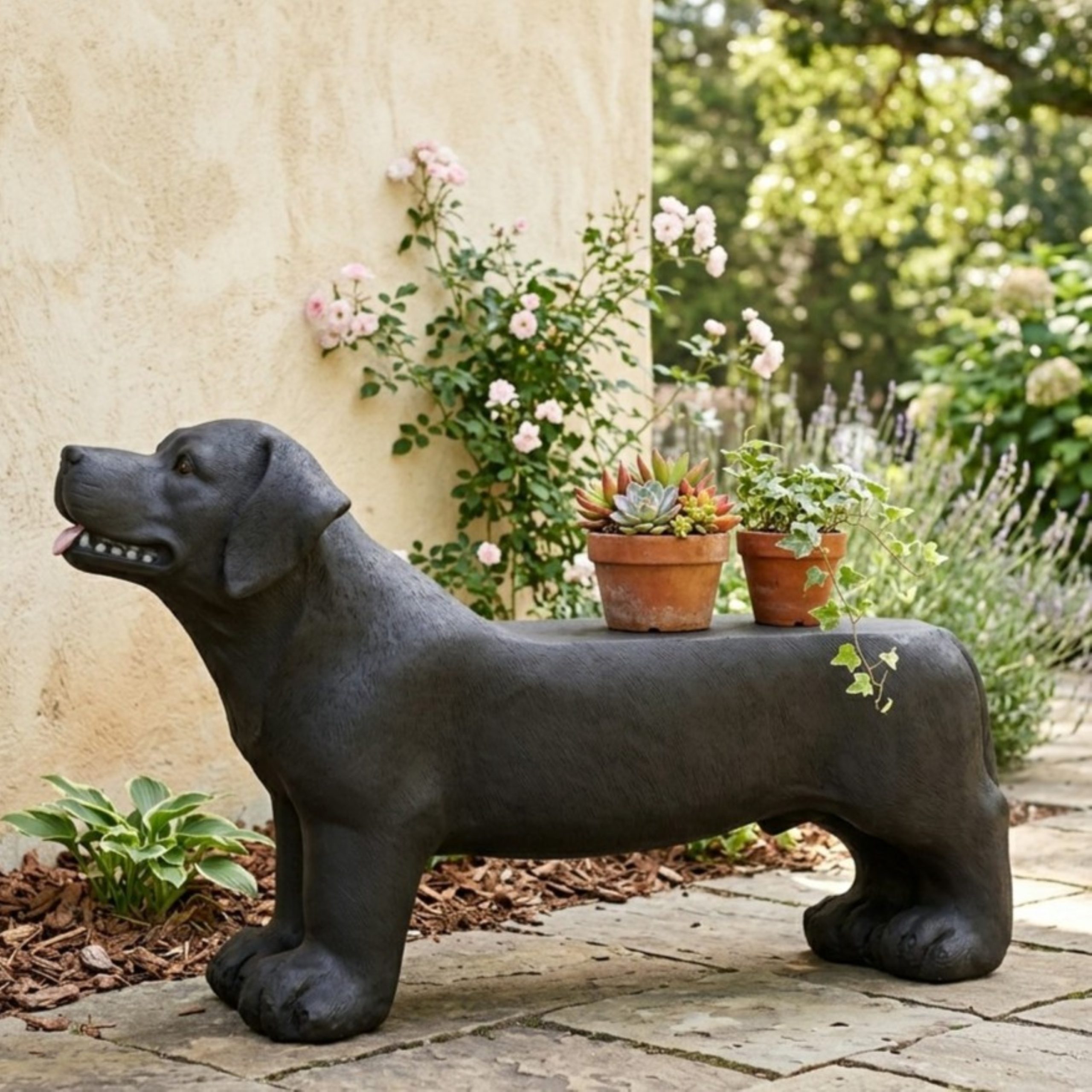MGO DOG BENCH, Outdoor Bench, Matte Black + Black, No Assembly Required - Image 5