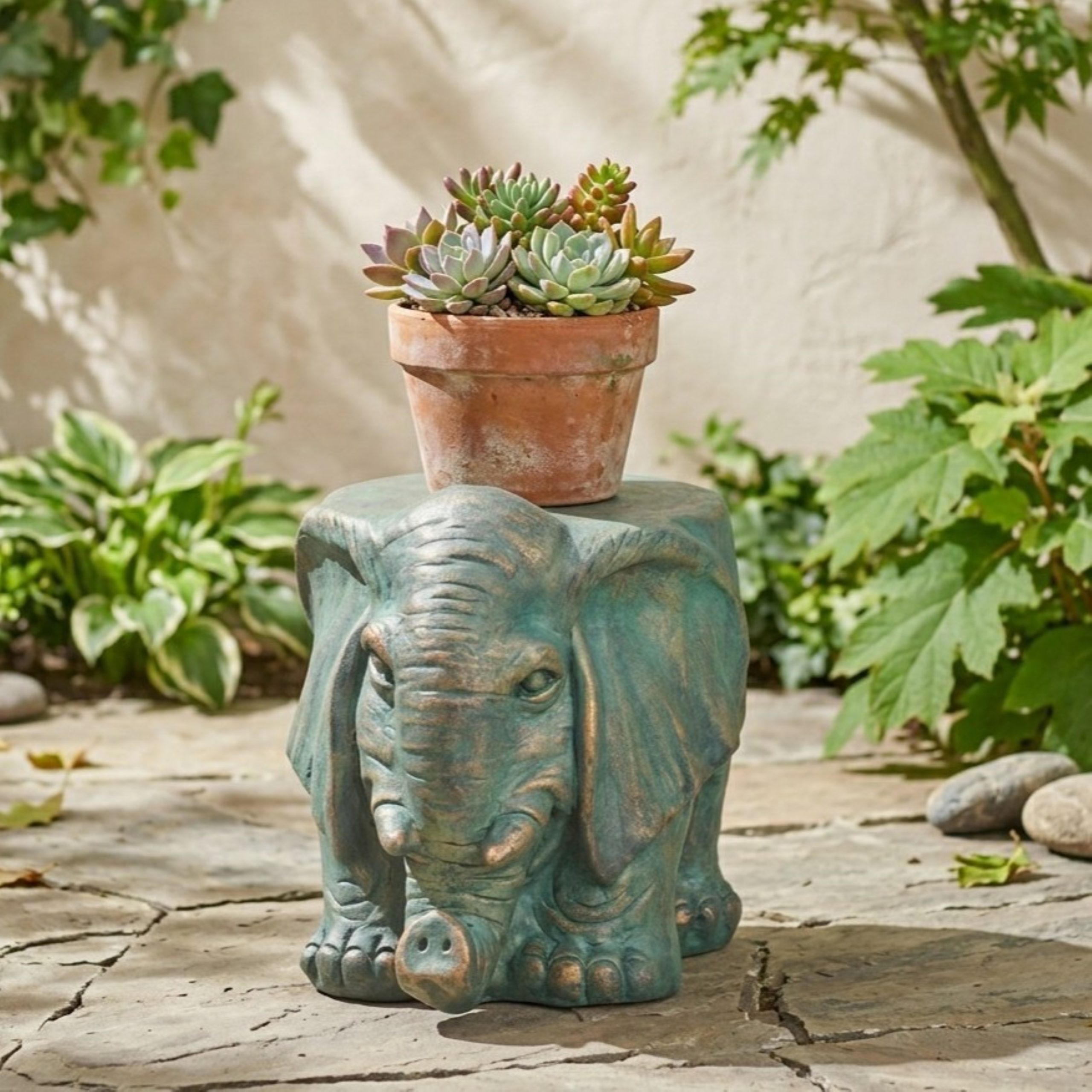 Elephant Garden Stool, Copper Patina