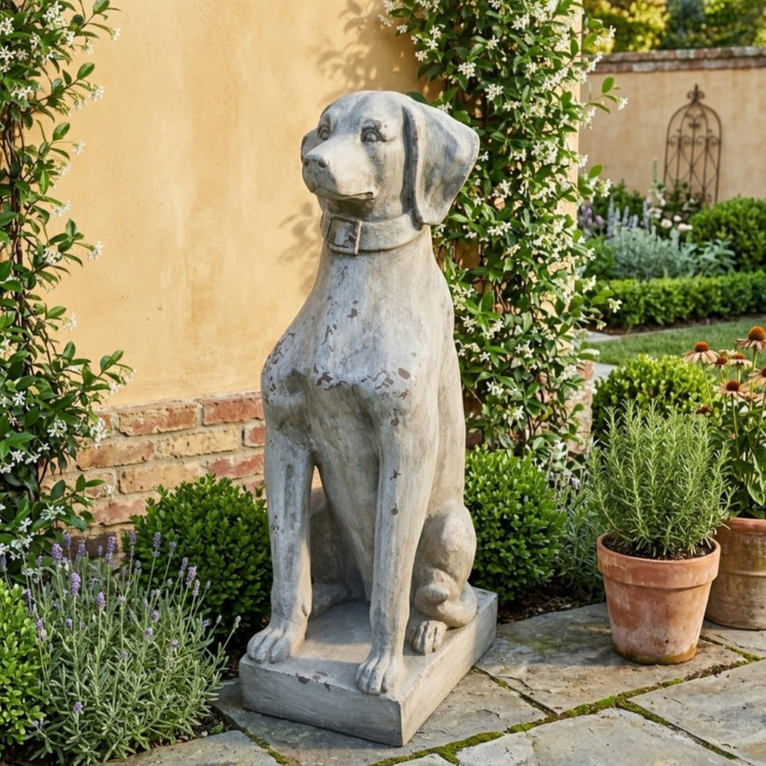 MGO DOG DECOR, Outdoor Dog Statue, Antique White, No Assembly Required