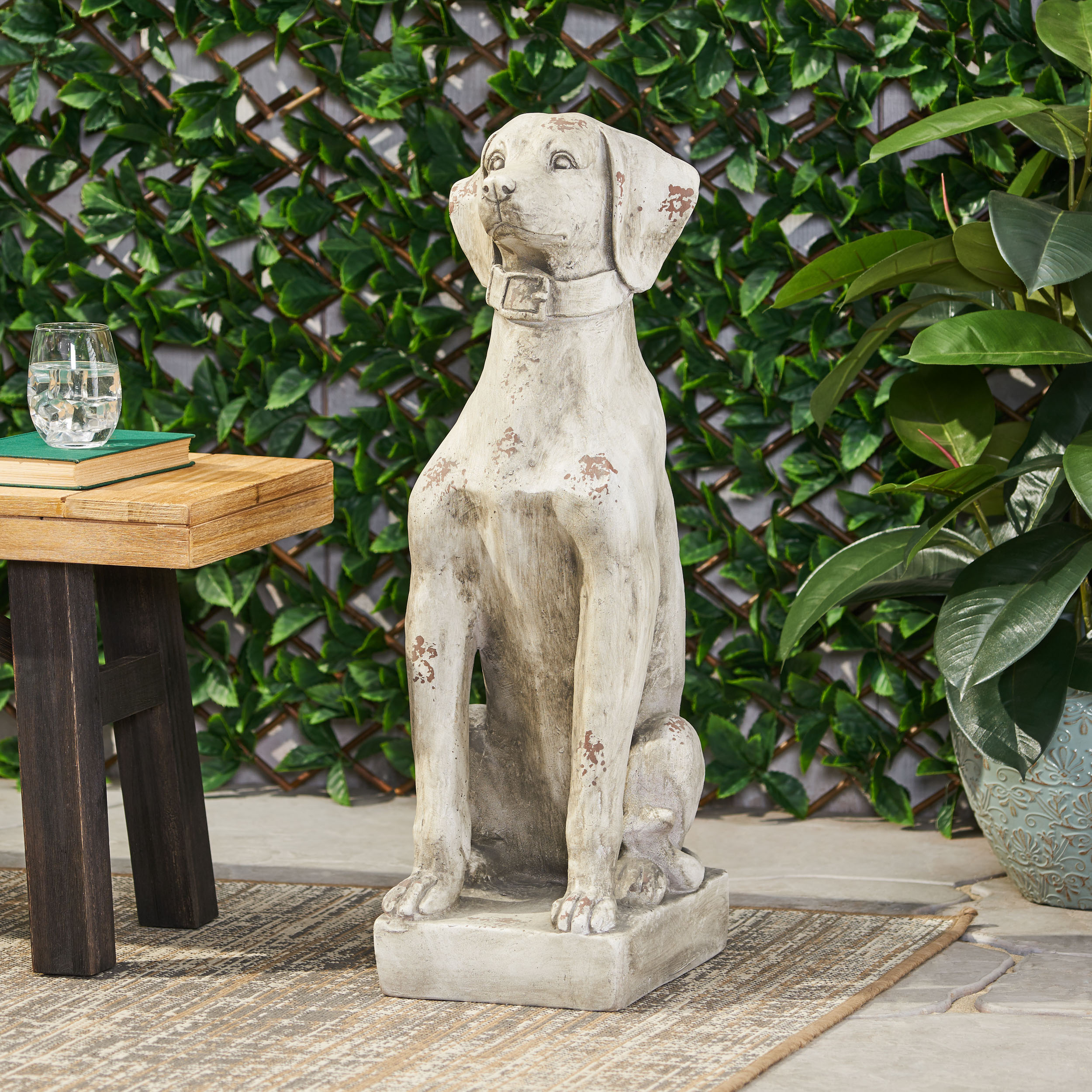 MGO DOG DECOR, Outdoor Dog Statue, Antique White, No Assembly Required - Image 4