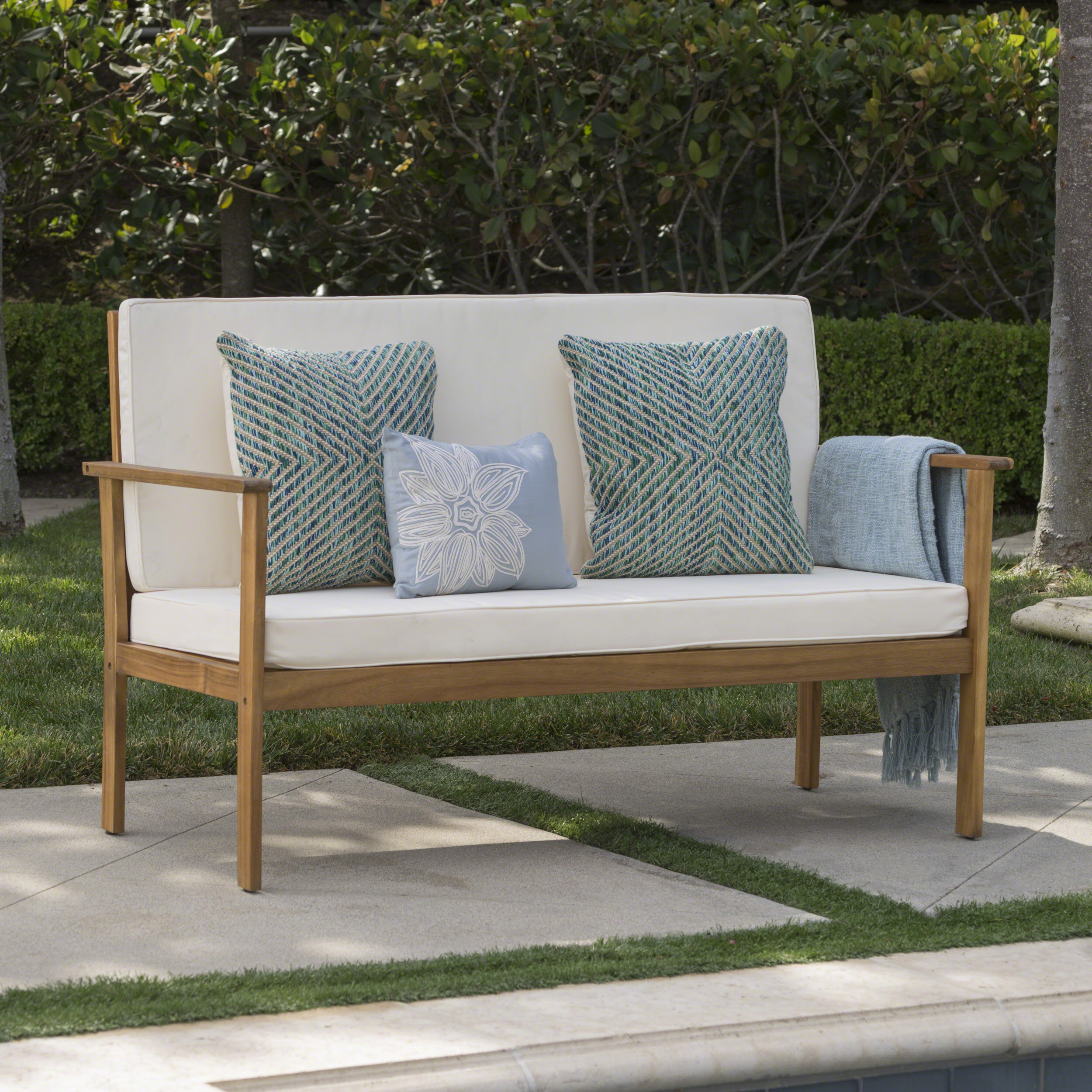 Beige Acacia Wood Loveseat with Water-Resistant Cushions, Outdoor Patio Furniture for Balcony & Garden (Original SKU:56930.00) - Image 3