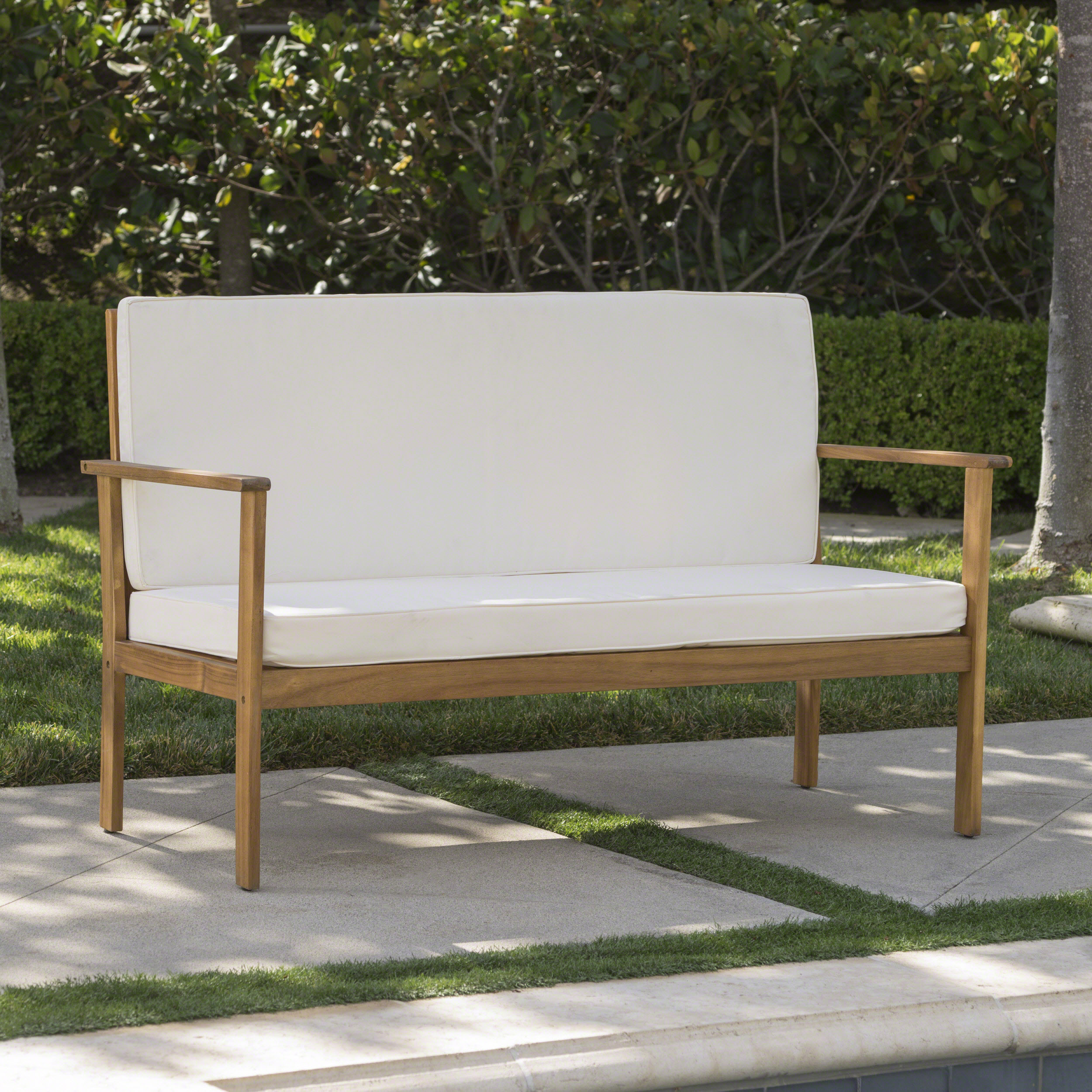 Beige Acacia Wood Loveseat with Water-Resistant Cushions, Outdoor Patio Furniture for Balcony & Garden (Original SKU:56930.00) - Image 4