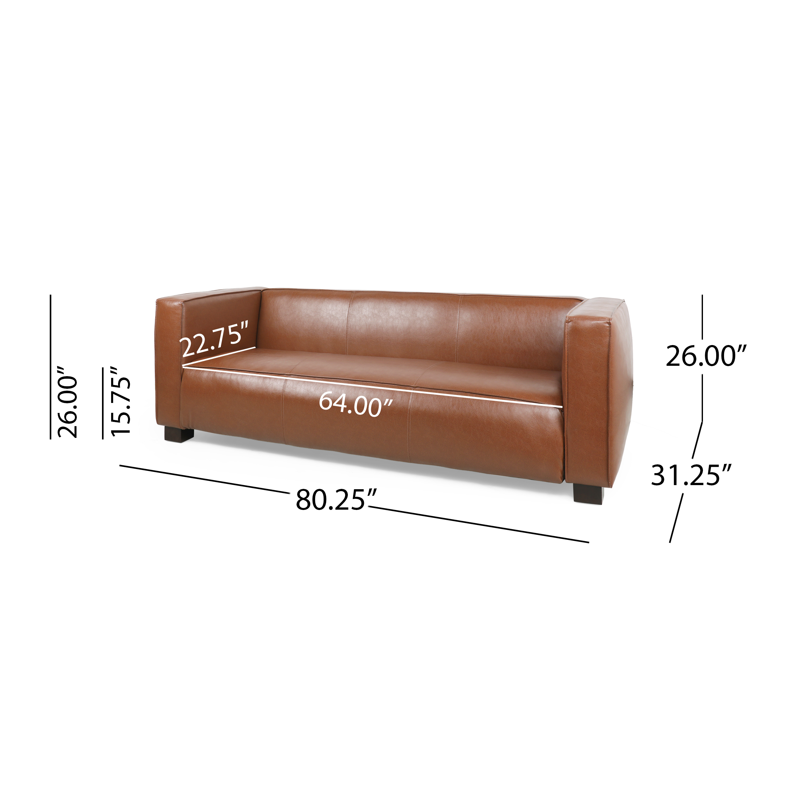 Light Brown Leather Sofa - Modern 3-Seater Living Room Couch with Plush Comfort, 80.25" Wide - Elegant Home Furniture (Original SKU:71802.00COGN) - Image 2