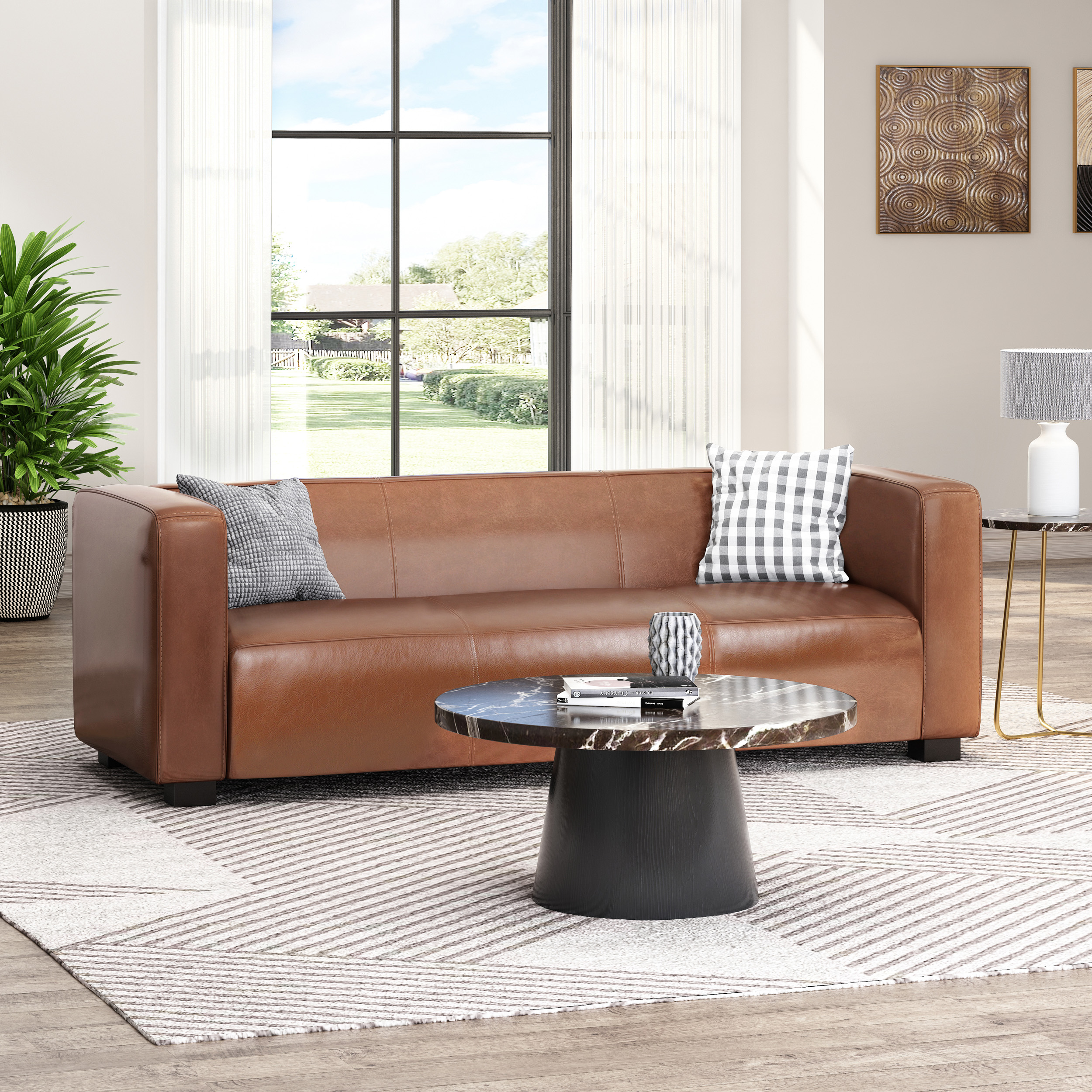 Light Brown Leather Sofa - Modern 3-Seater Living Room Couch with Plush Comfort, 80.25" Wide - Elegant Home Furniture (Original SKU:71802.00COGN) - Image 3