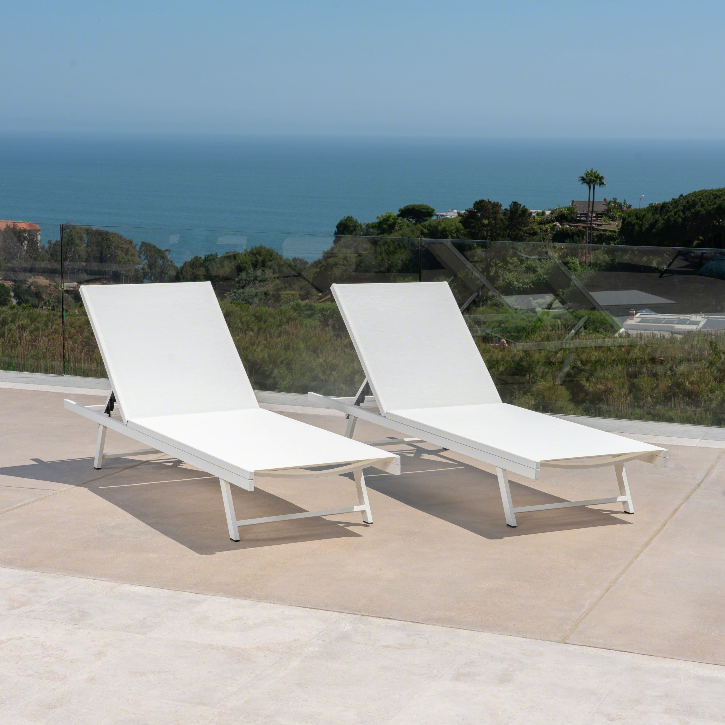 Outdoor Chaise Lounge Set of 2, 5-Position Adjustable Backrest, White Steel Frame with Textilence Seat, Patio Poolside Reclining Chairs (Original SKU:60919.00WHIMSHMP2) - Image 4