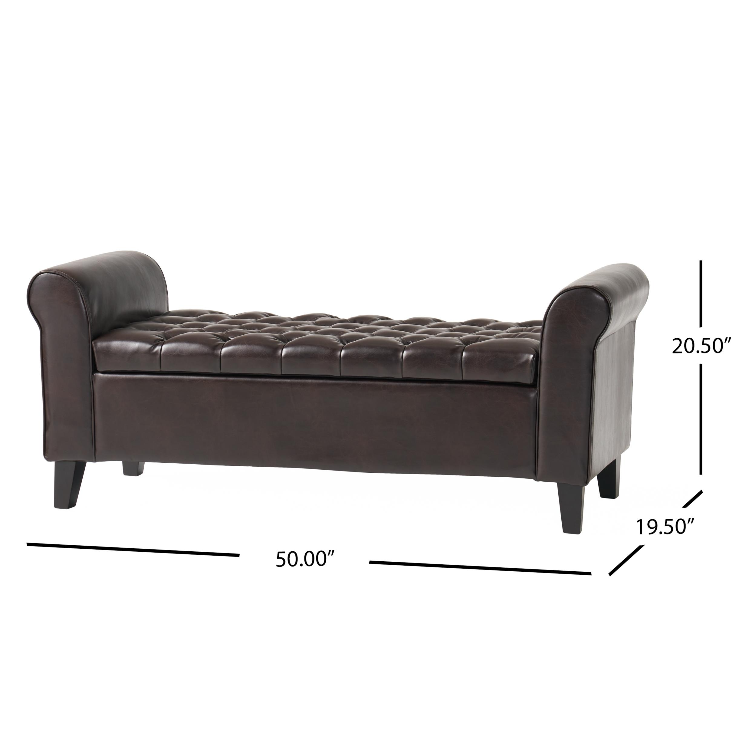 Brown Fabric Storage Bench with Rolled Arms, 38" Seat Width, Black Legs, Button Fabric Design, Living Room Bedroom Entryway Furniture (Original SKU:59335.00PU) - Image 2