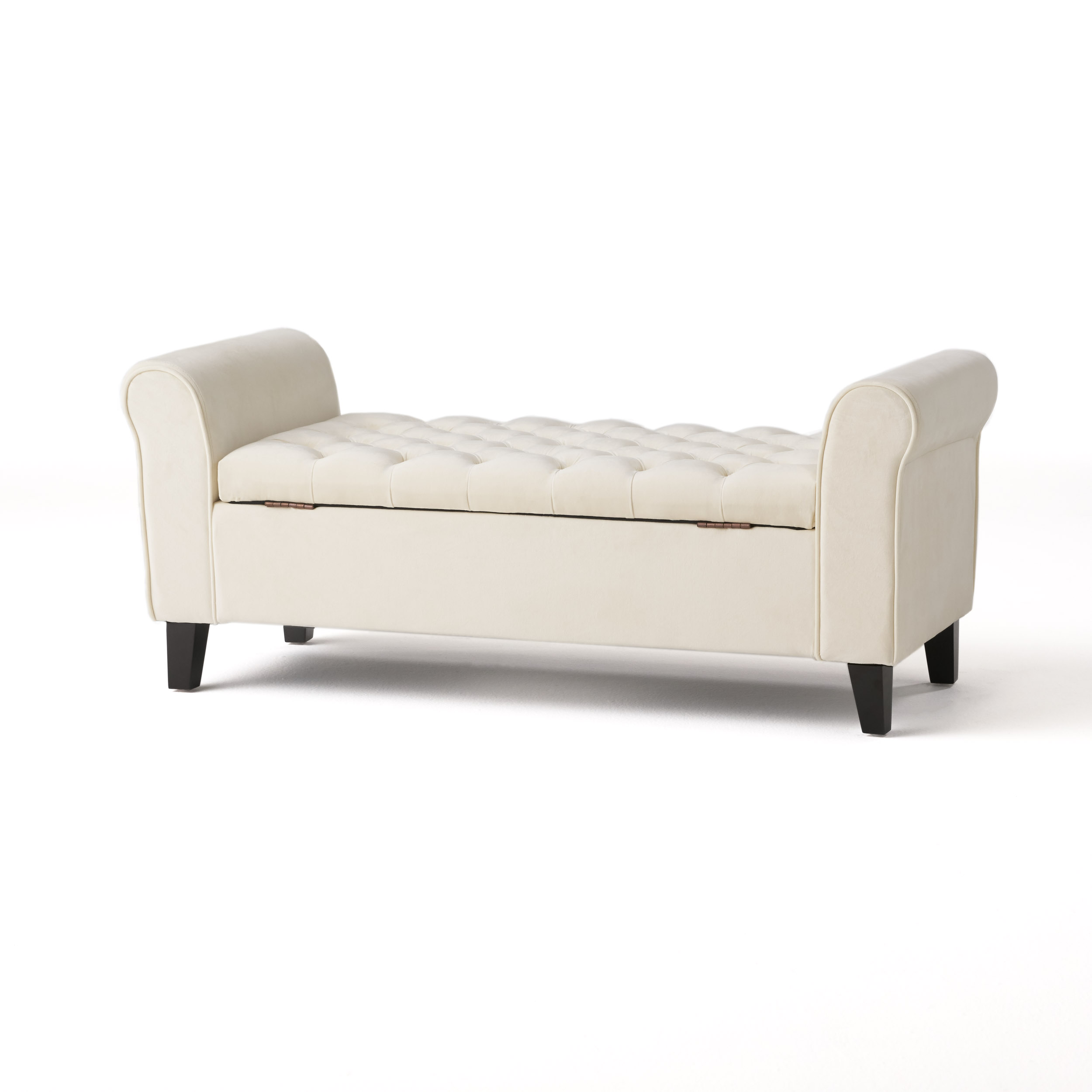lvory Fabric Storage Bench with Rolled Arms, 38" Seat Width, Black Legs, Button Fabric Design, Living Room Bedroom Entryway Furniture (Original SKU:59335.00NVLT) - Image 6