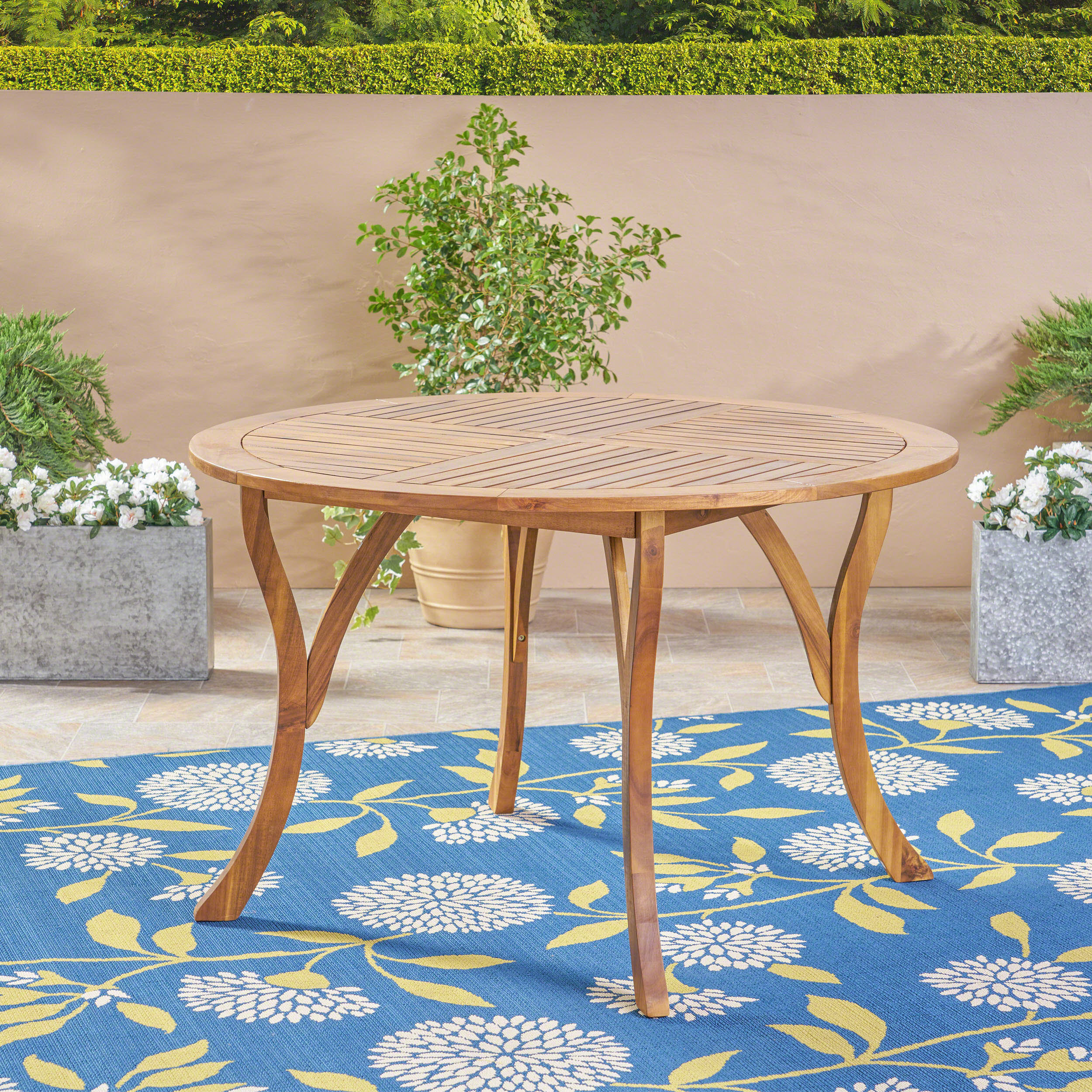 47.25" Round Acacia Wood Dining Table with Teak Finish, Weather-Resistant Slatted Patio Table for Outdoor & Indoor Use (Original SKU:62916.00) - Image 3