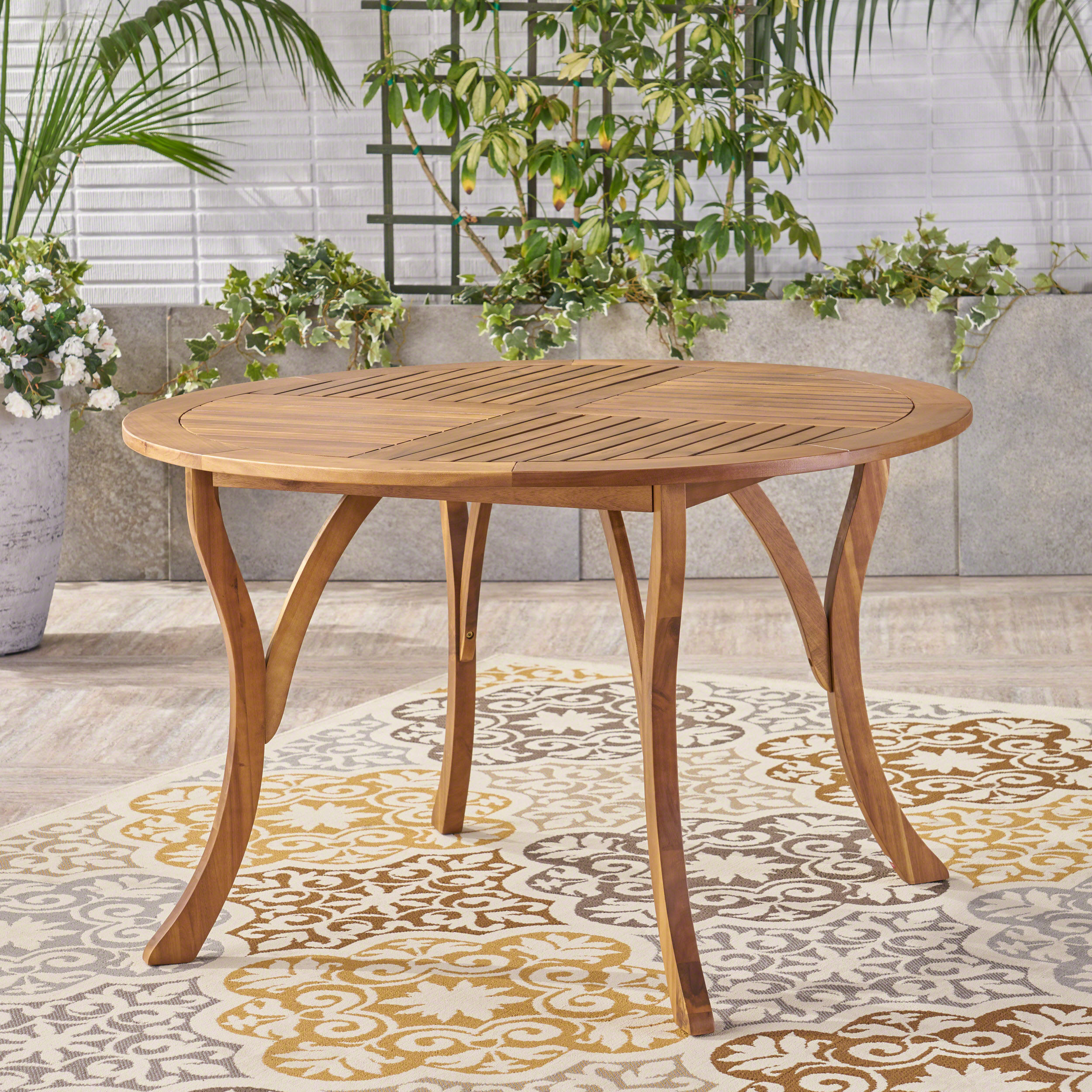 47.25" Round Acacia Wood Dining Table with Teak Finish, Weather-Resistant Slatted Patio Table for Outdoor & Indoor Use (Original SKU:62916.00) - Image 4