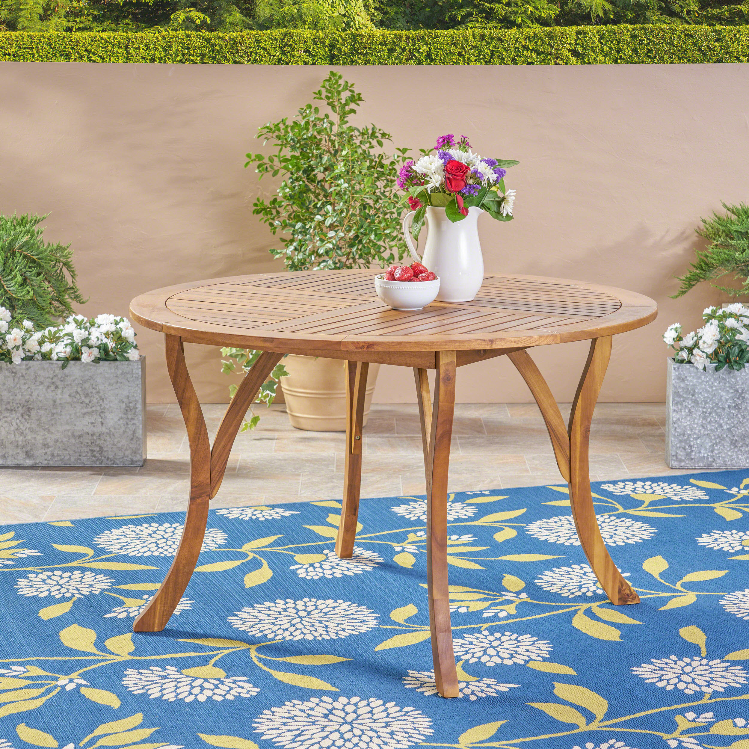 47.25" Round Acacia Wood Dining Table with Teak Finish, Weather-Resistant Slatted Patio Table for Outdoor & Indoor Use (Original SKU:62916.00) - Image 5