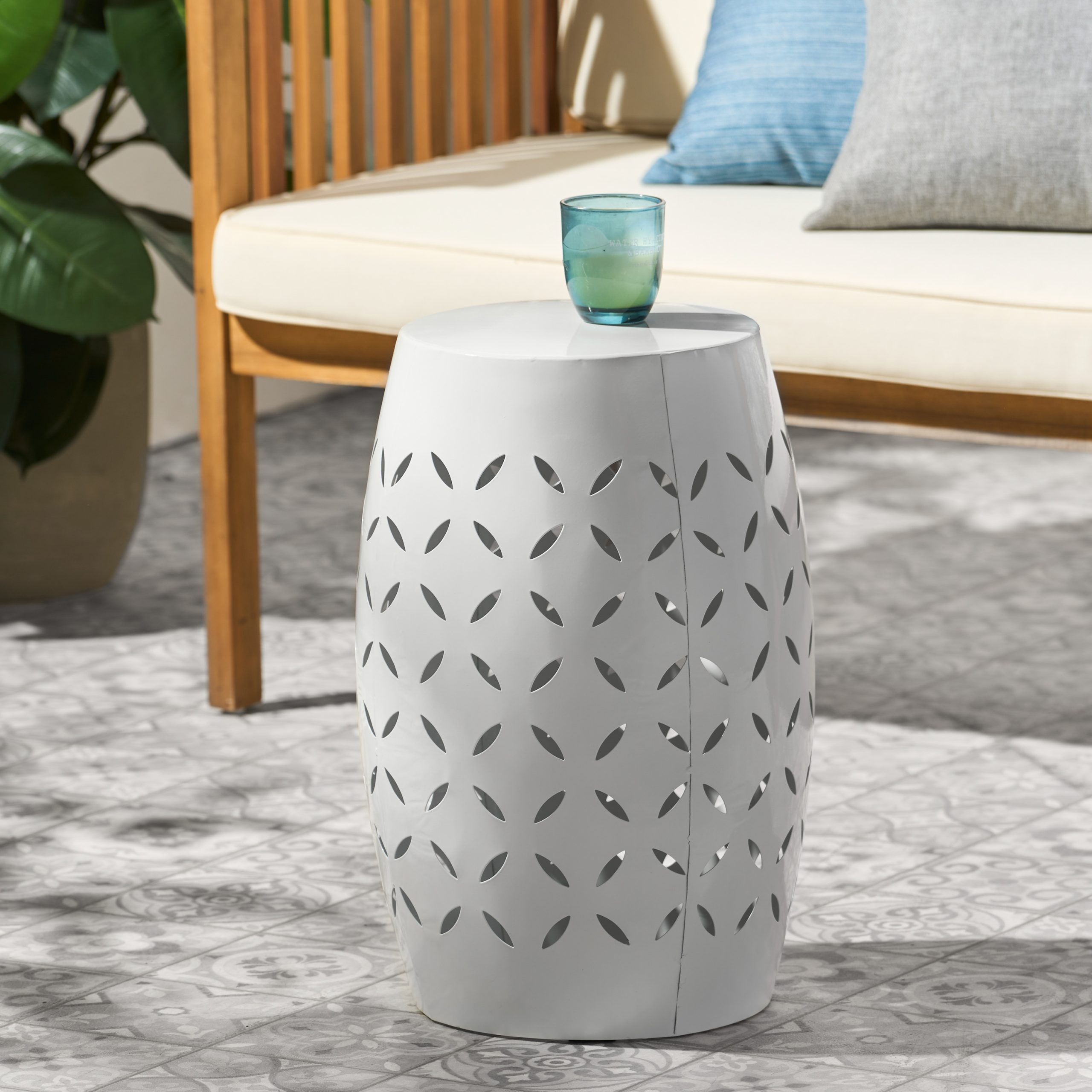 LILAC 12" Accent Side Table, Cylindrical Design End Table for Living Room, Family Room, or Entryway, Industrial Style,Coffee Side Tables for Indoor Outdoor, White Color (Original SKU:61305.00WHI) - Image 3