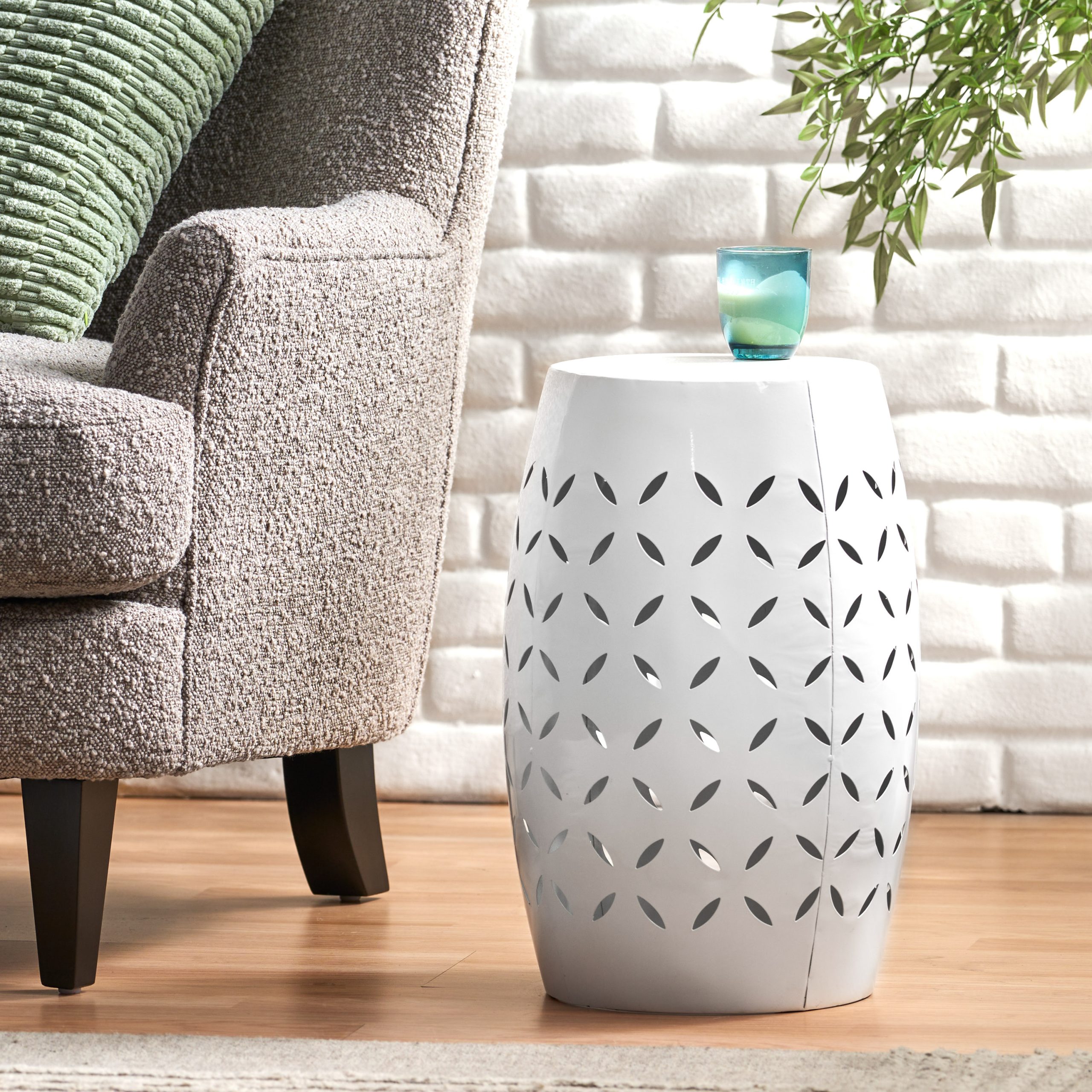 LILAC 12" Accent Side Table, Cylindrical Design End Table for Living Room, Family Room, or Entryway, Industrial Style,Coffee Side Tables for Indoor Outdoor, White Color (Original SKU:61305.00WHI) - Image 4