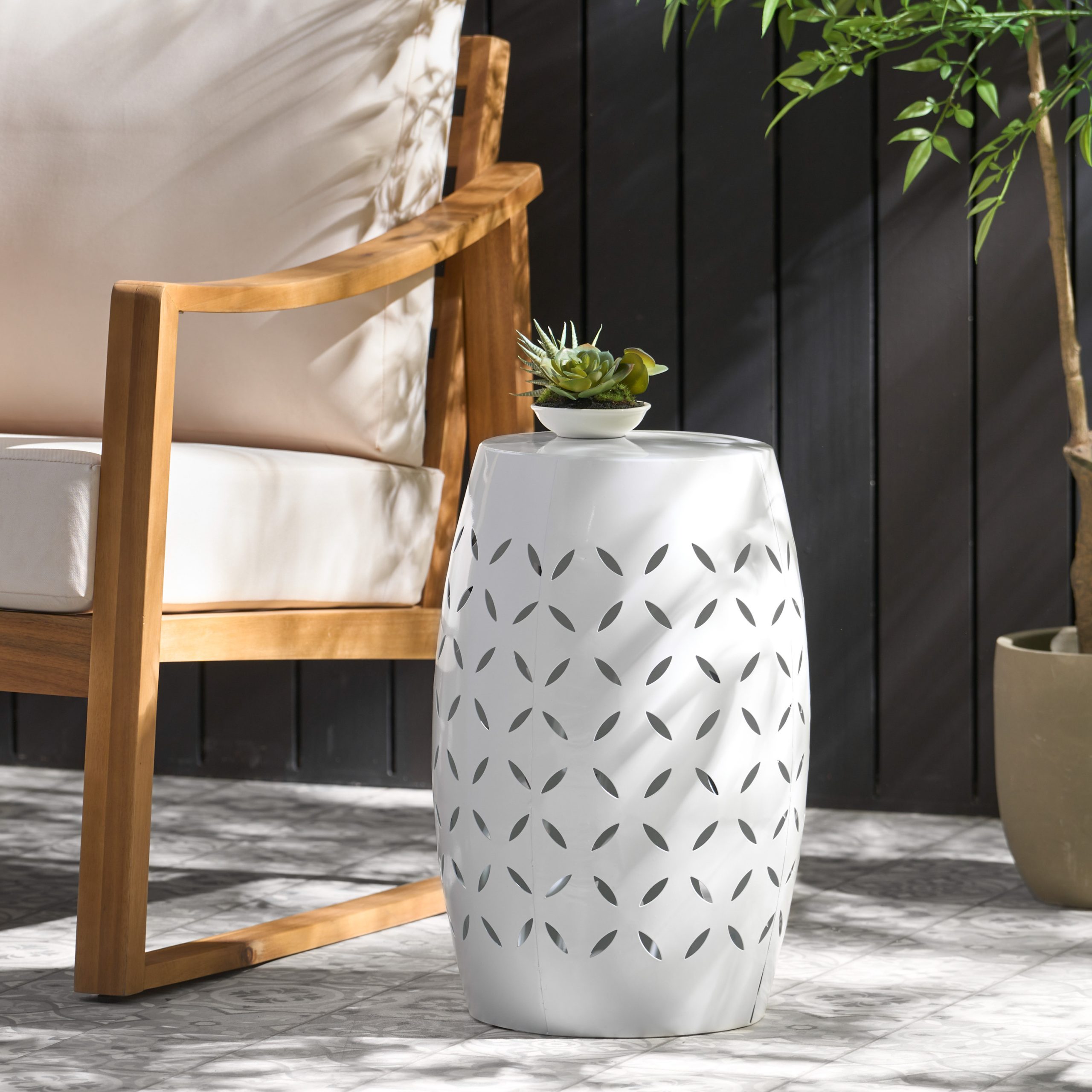 LILAC 12" Accent Side Table, Cylindrical Design End Table for Living Room, Family Room, or Entryway, Industrial Style,Coffee Side Tables for Indoor Outdoor, White Color (Original SKU:61305.00WHI) - Image 5