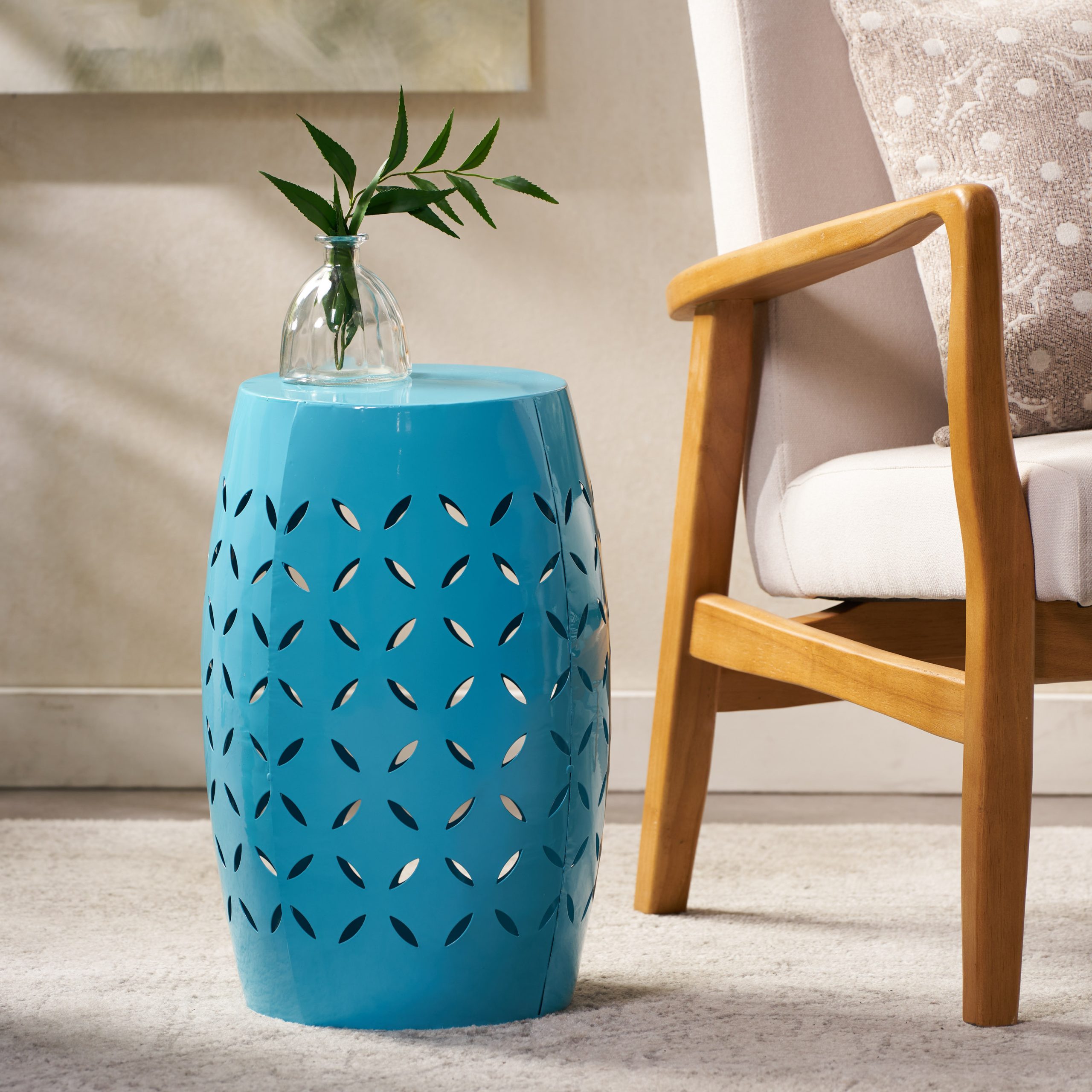 LILAC 12" Accent Side Table, Cylindrical Design End Table for Living Room, Family Room, or Entryway, Industrial Style,Coffee Side Tables for Indoor Outdoor, Blue Color (Original SKU:61305.00BLU) - Image 3