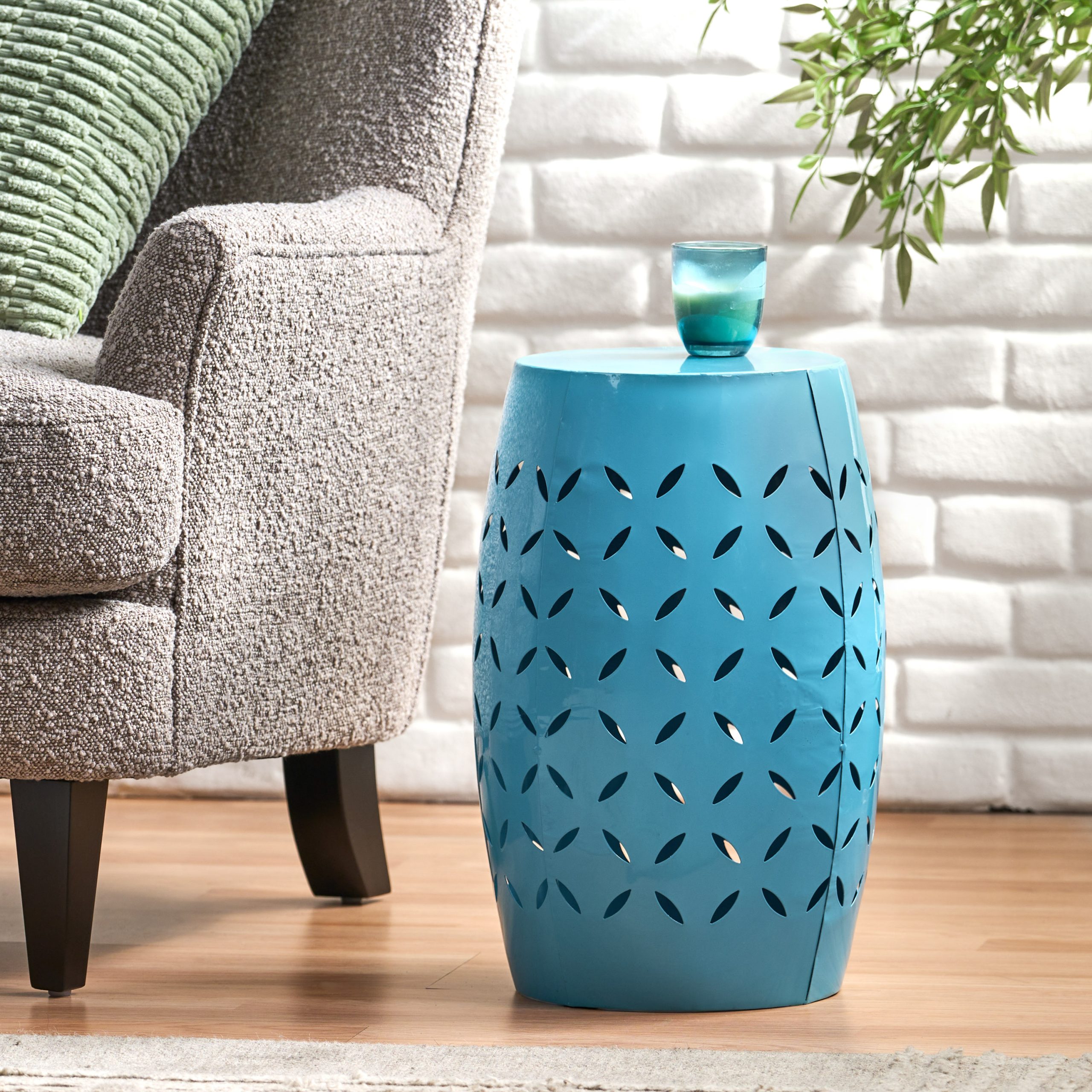 LILAC 12" Accent Side Table, Cylindrical Design End Table for Living Room, Family Room, or Entryway, Industrial Style,Coffee Side Tables for Indoor Outdoor, Blue Color (Original SKU:61305.00BLU) - Image 4