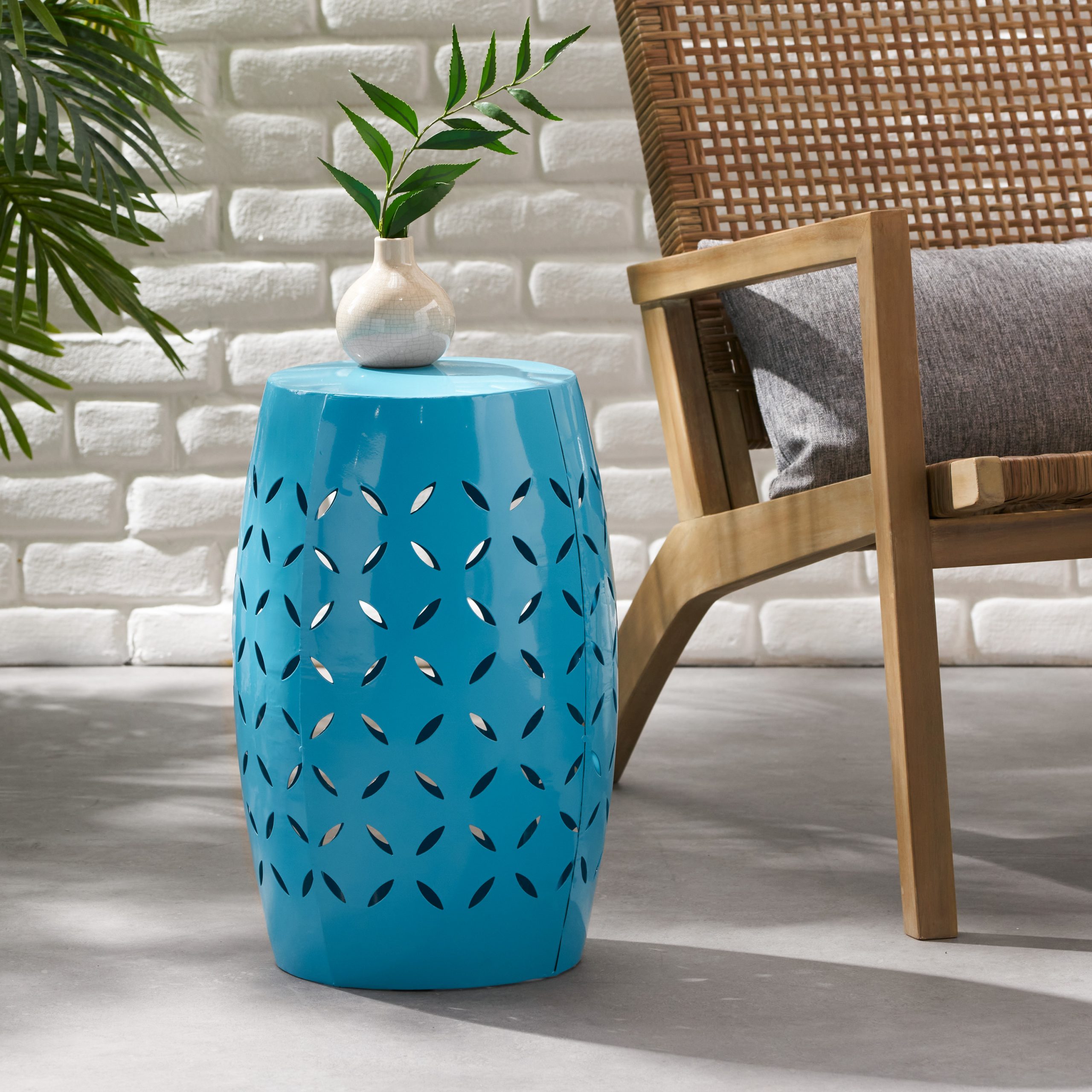 LILAC 12" Accent Side Table, Cylindrical Design End Table for Living Room, Family Room, or Entryway, Industrial Style,Coffee Side Tables for Indoor Outdoor, Blue Color (Original SKU:61305.00BLU) - Image 5