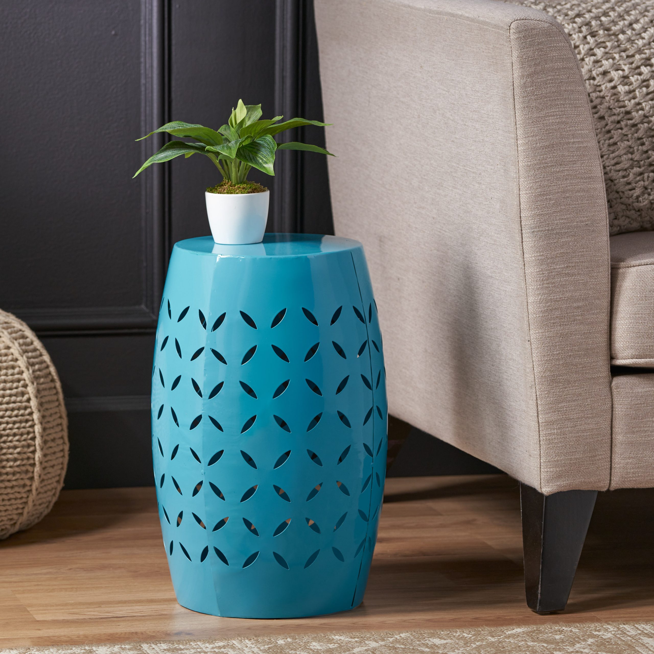 LILAC 12" Accent Side Table, Cylindrical Design End Table for Living Room, Family Room, or Entryway, Industrial Style,Coffee Side Tables for Indoor Outdoor, Blue Color (Original SKU:61305.00BLU) - Image 6